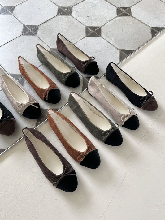 front velvet ribbon suede flat