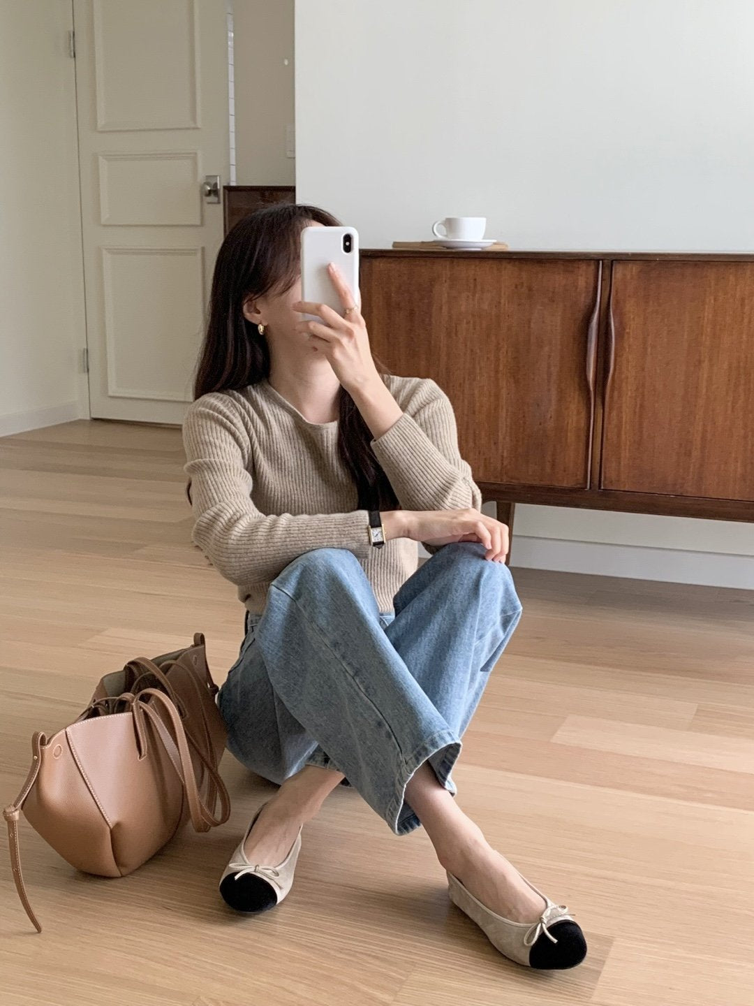 front velvet ribbon suede flat