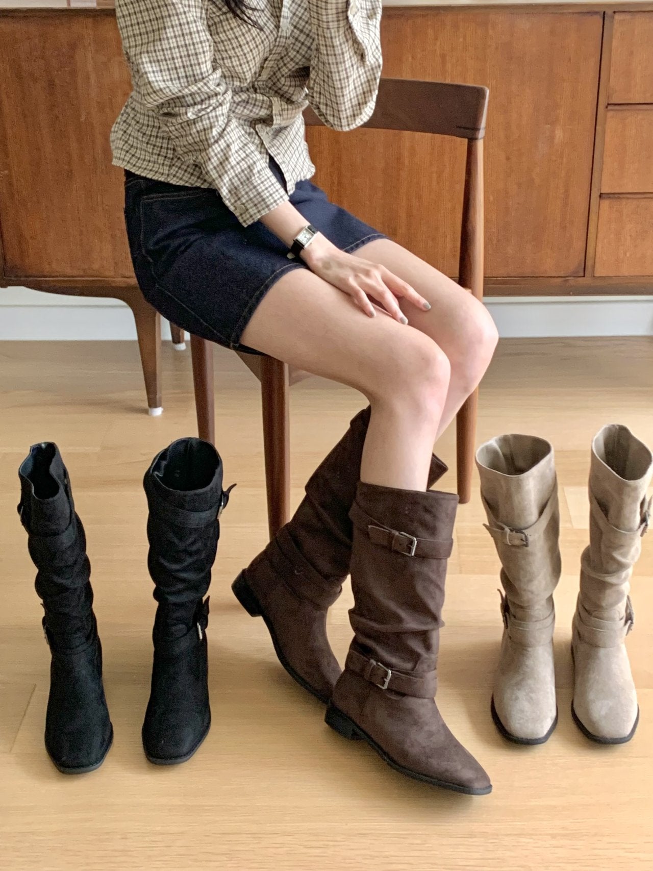 Belt detachable suede boots