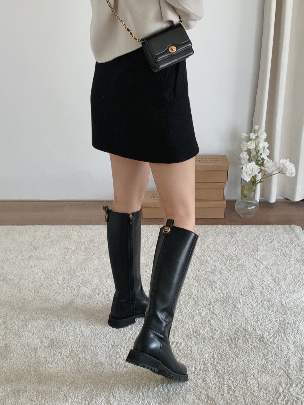 Classic Gold Ring Lightweight Long Boots