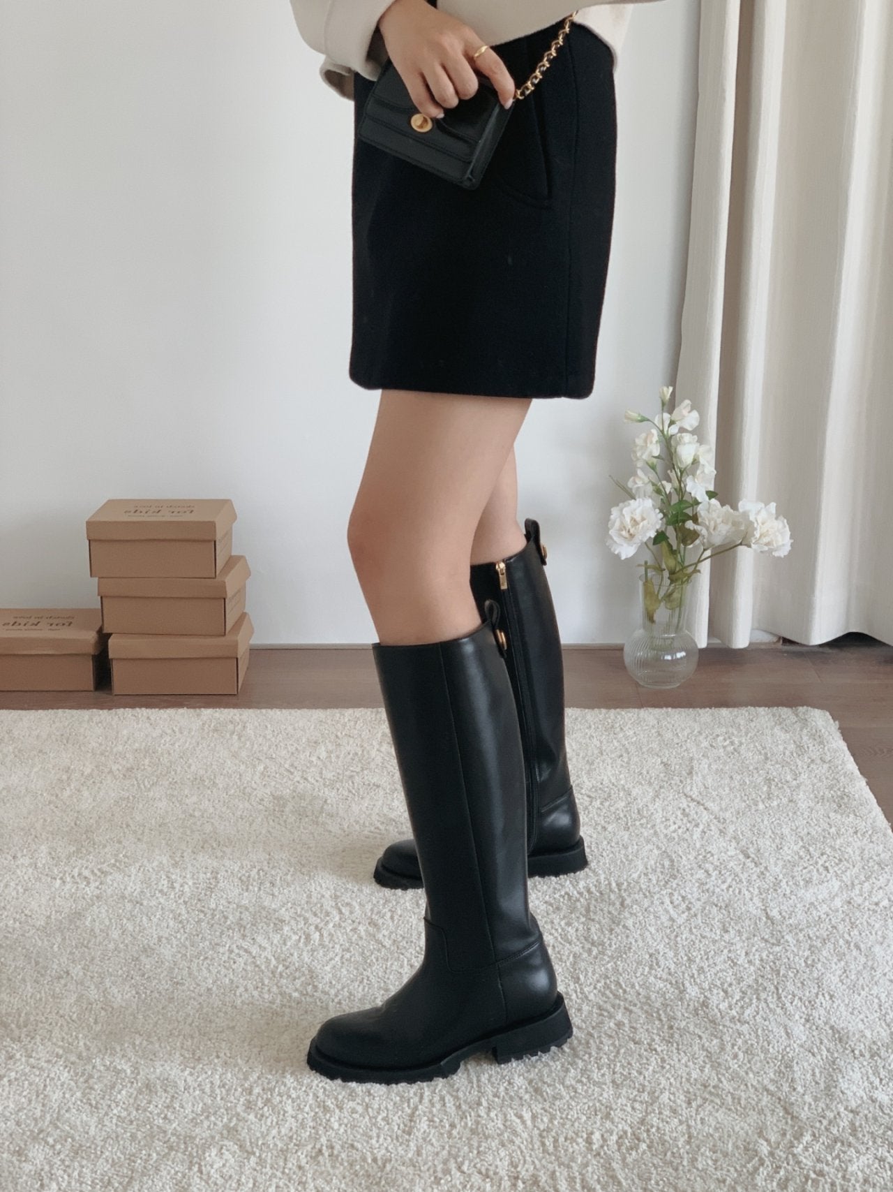 Classic Gold Ring Lightweight Long Boots