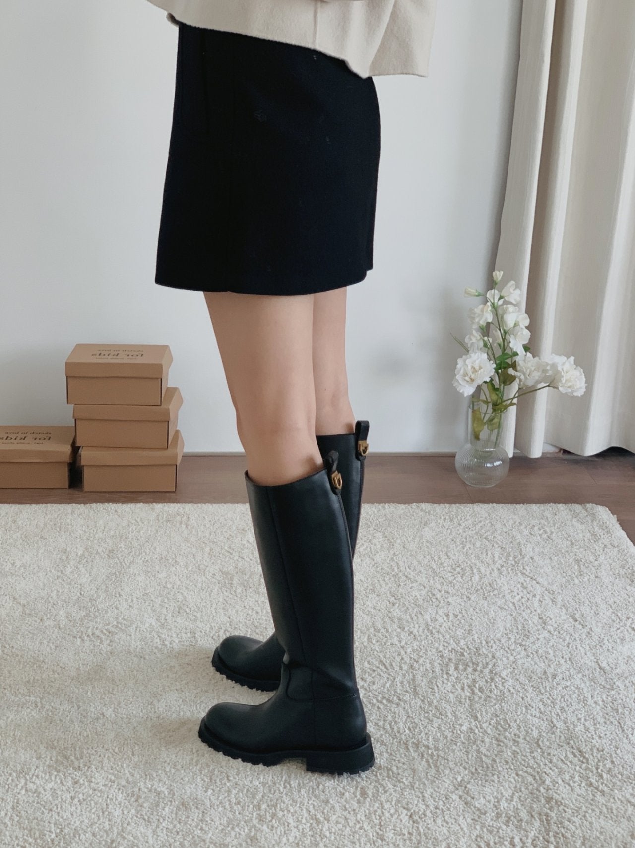 Classic Gold Ring Lightweight Long Boots