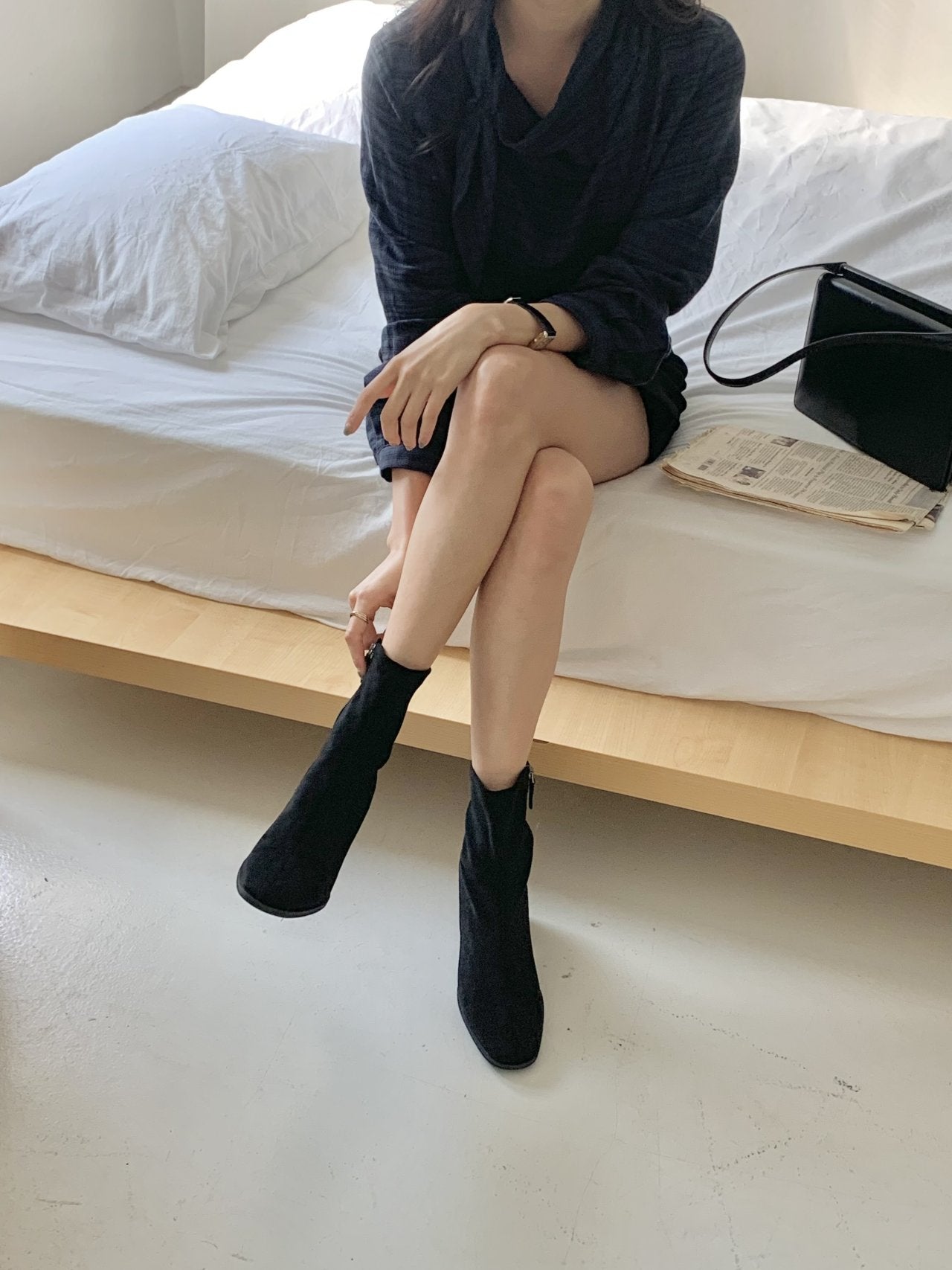 Suede Round 7cm Ankle Boots