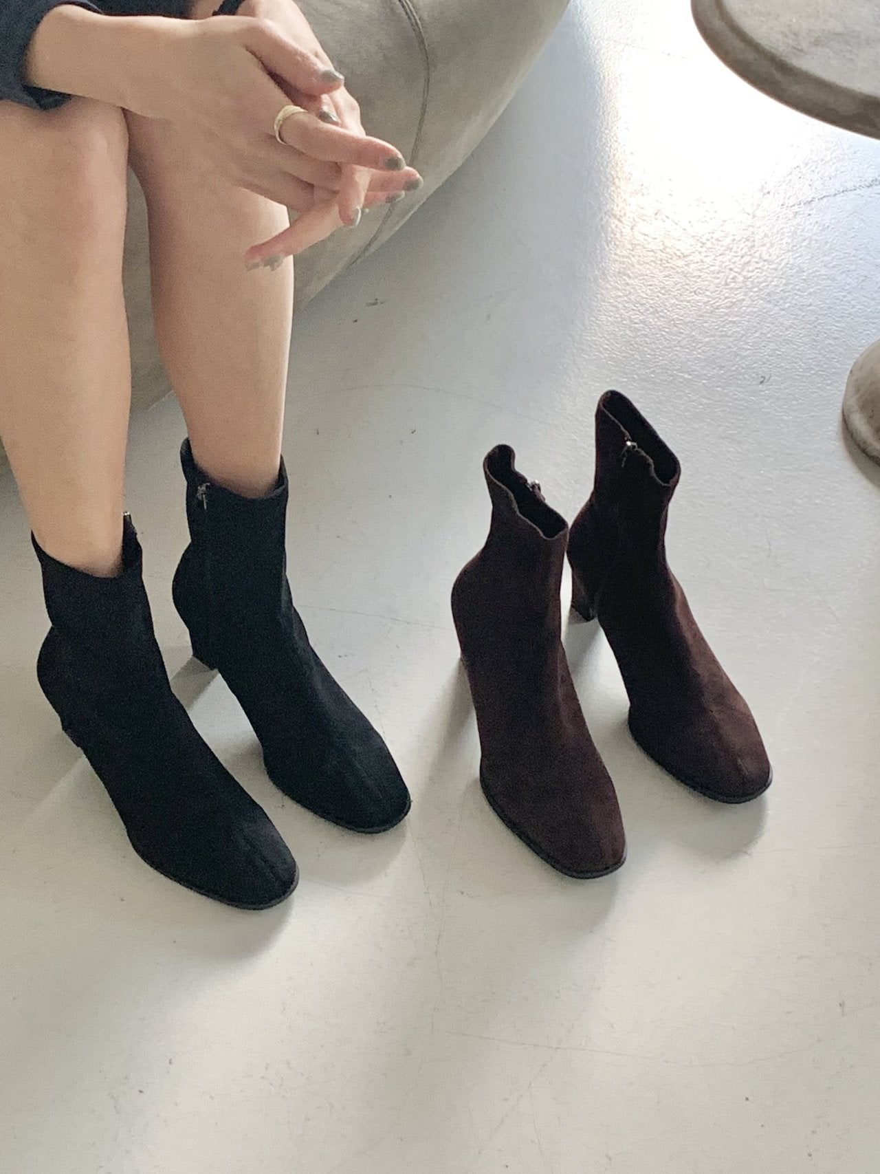 Suede Round 7cm Ankle Boots