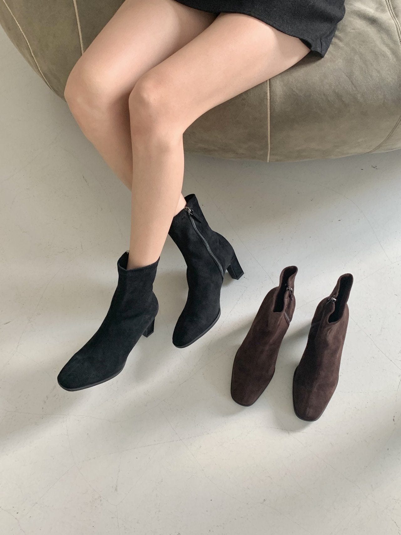 Suede Round 7cm Ankle Boots
