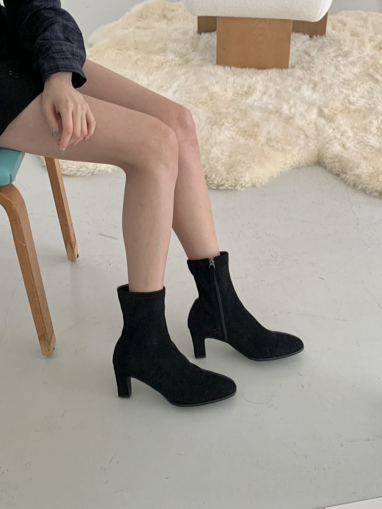 Suede Round 7cm Ankle Boots