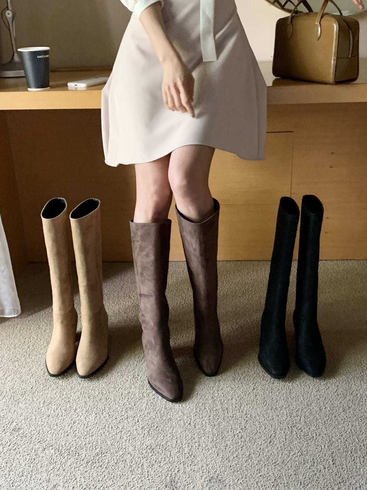 Western suede 5cm long boots