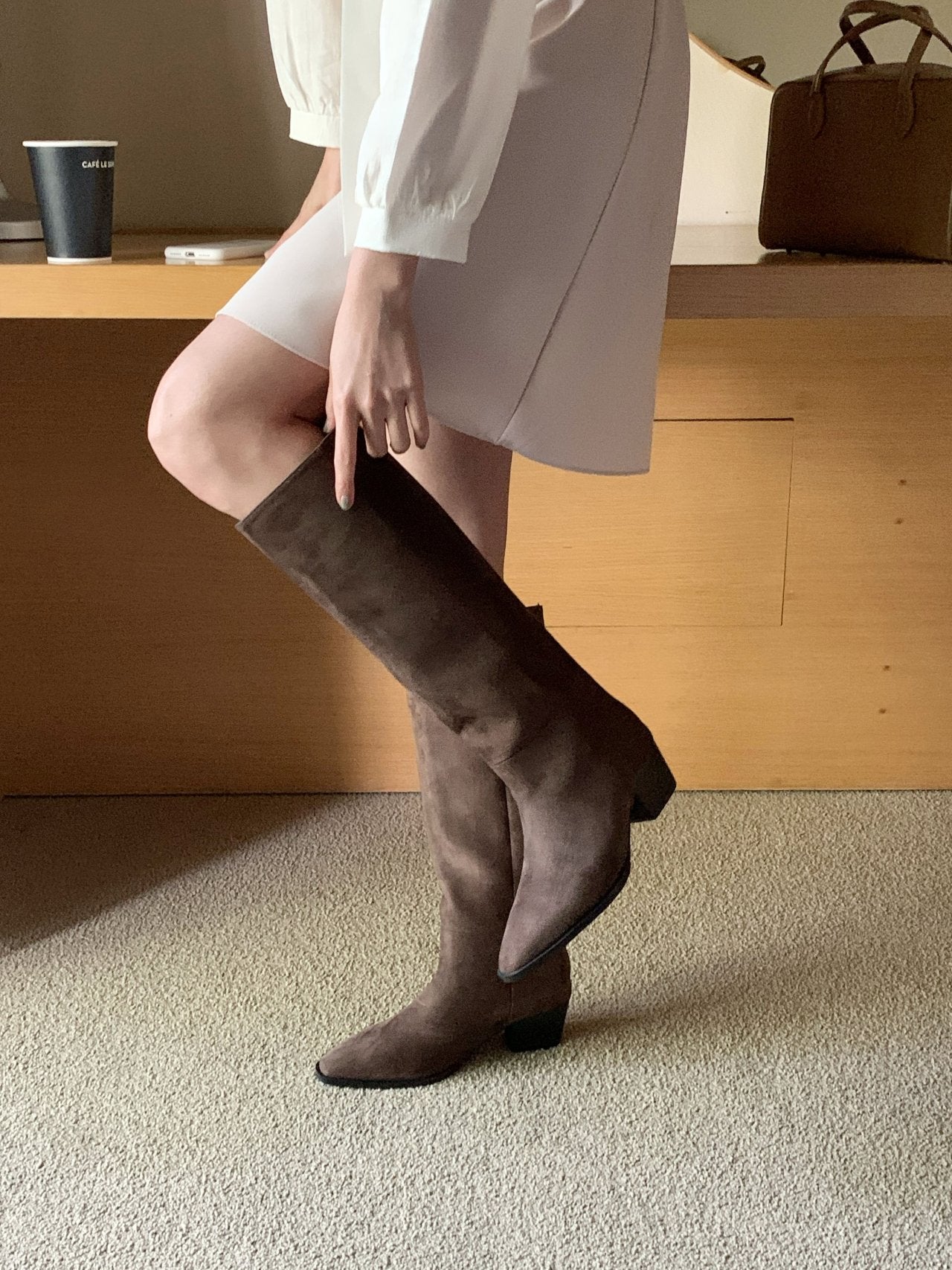 Western suede 5cm long boots