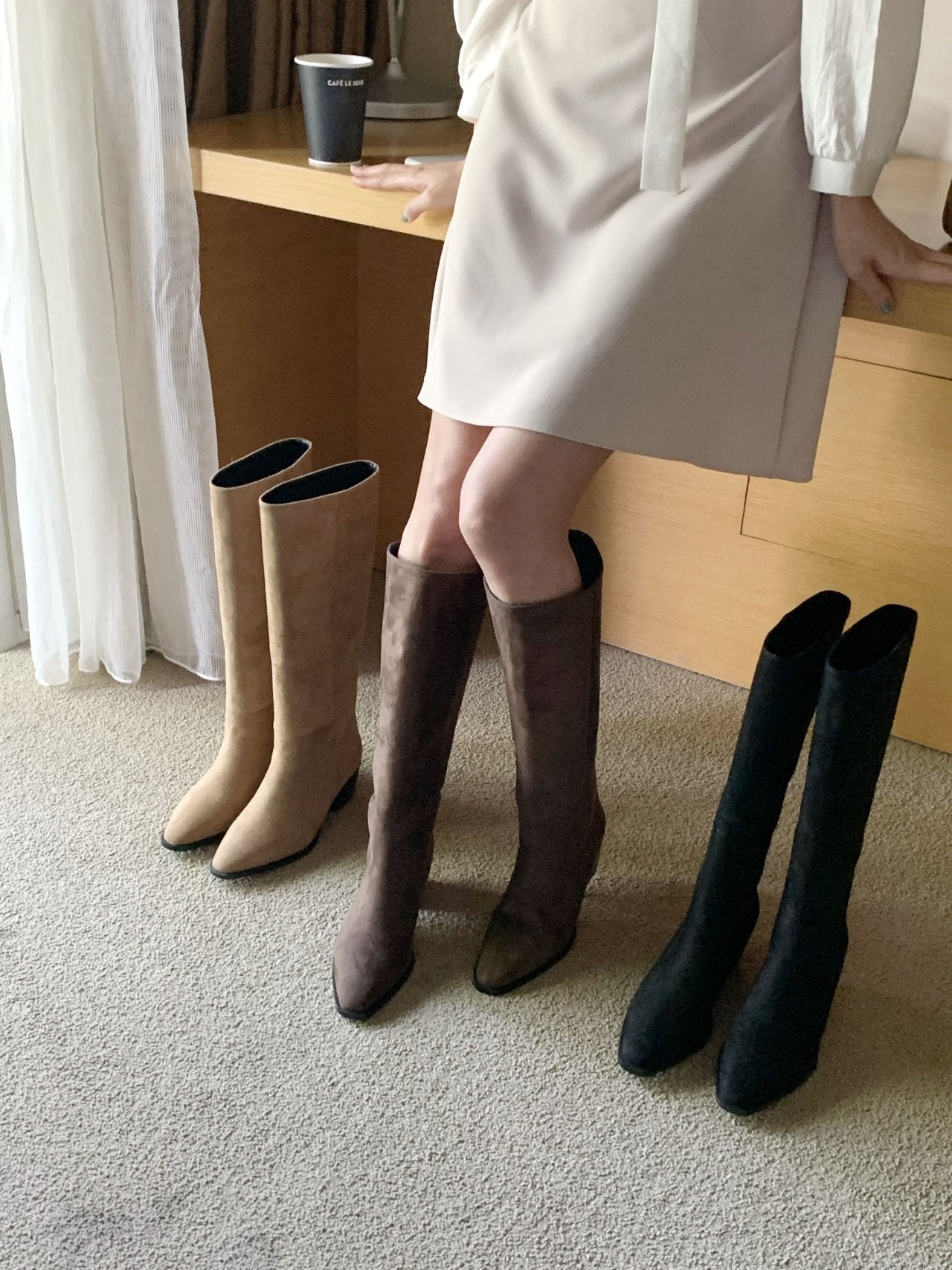 Western suede 5cm long boots