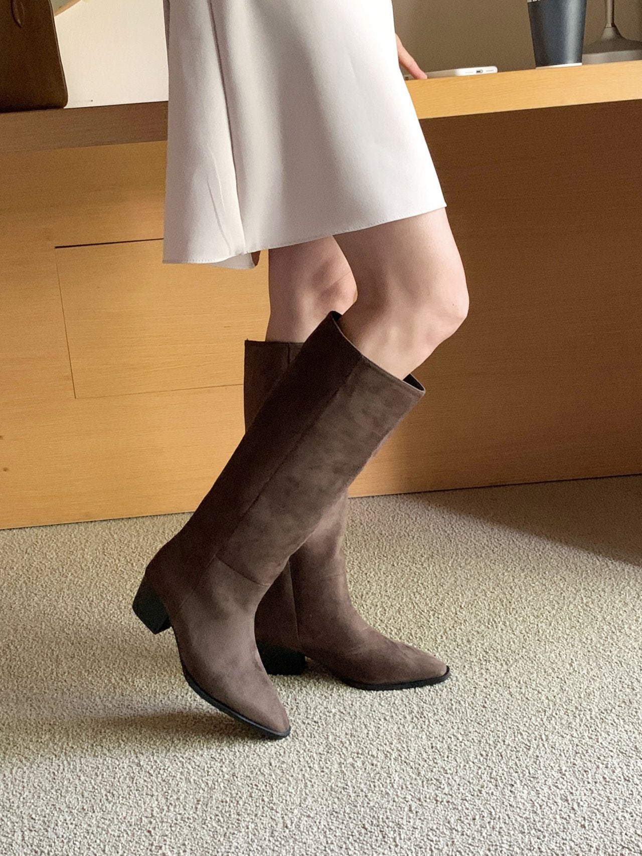 Western suede 5cm long boots