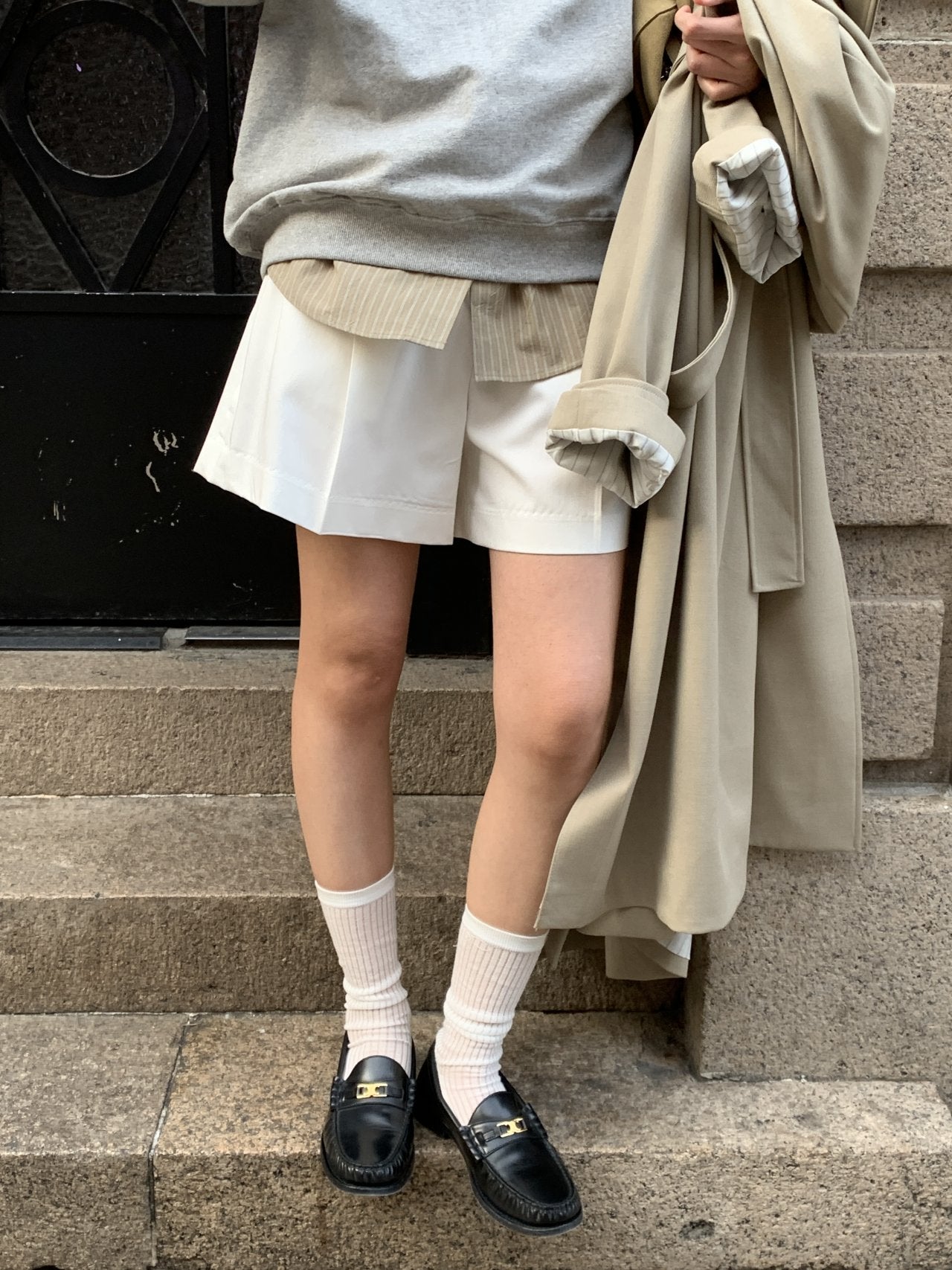 Classic pintuck half pants-3col