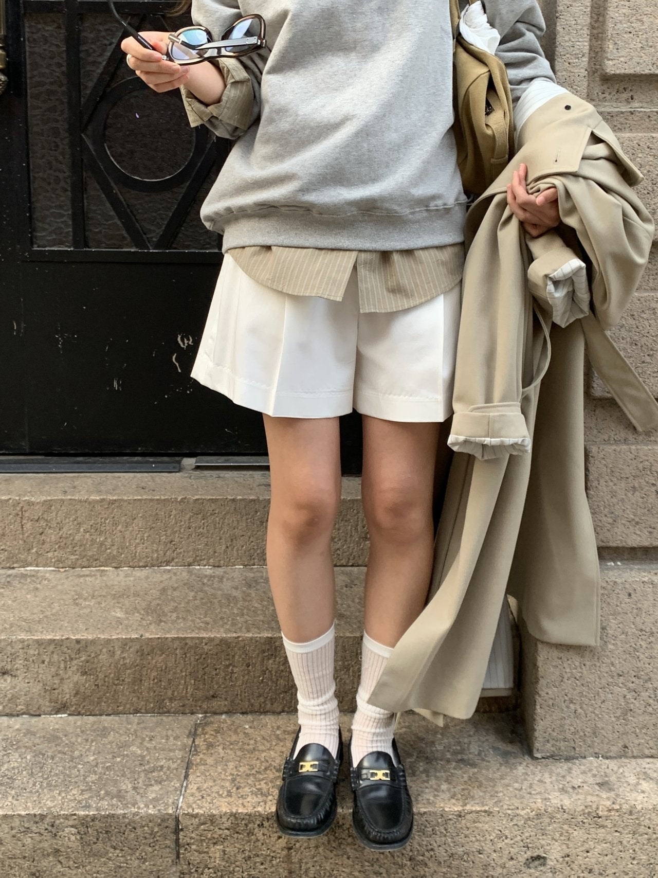 Classic pintuck half pants-3col