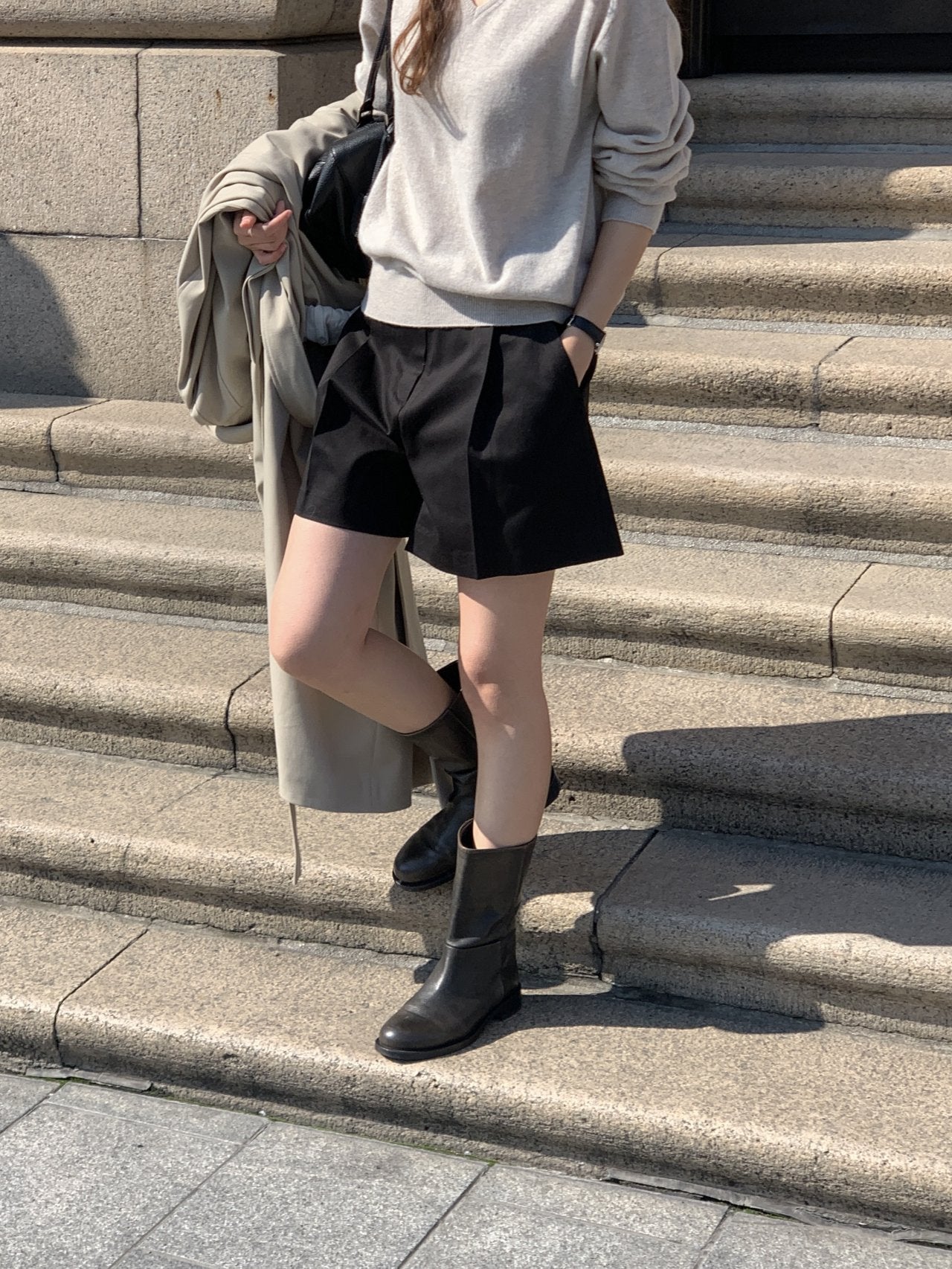 Classic pintuck half pants-3col