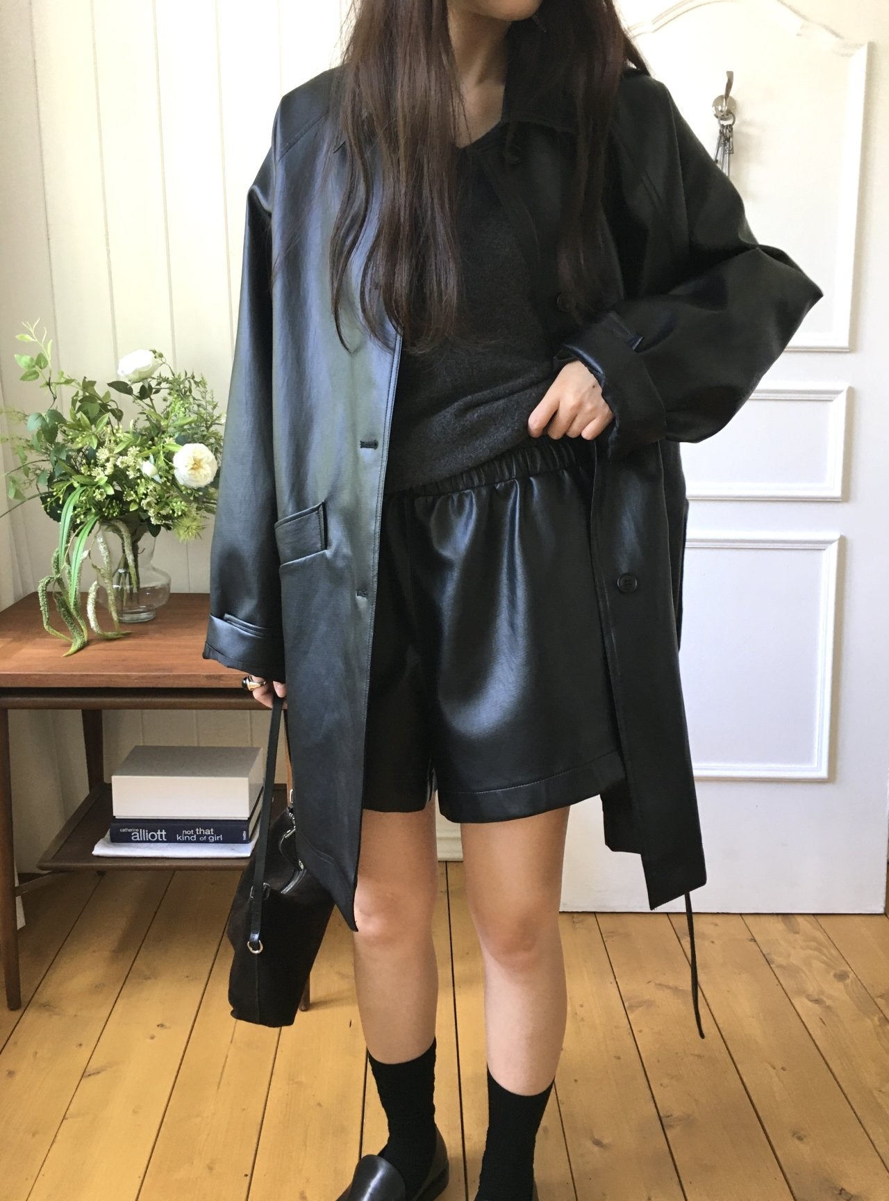 Leather half coat-2col