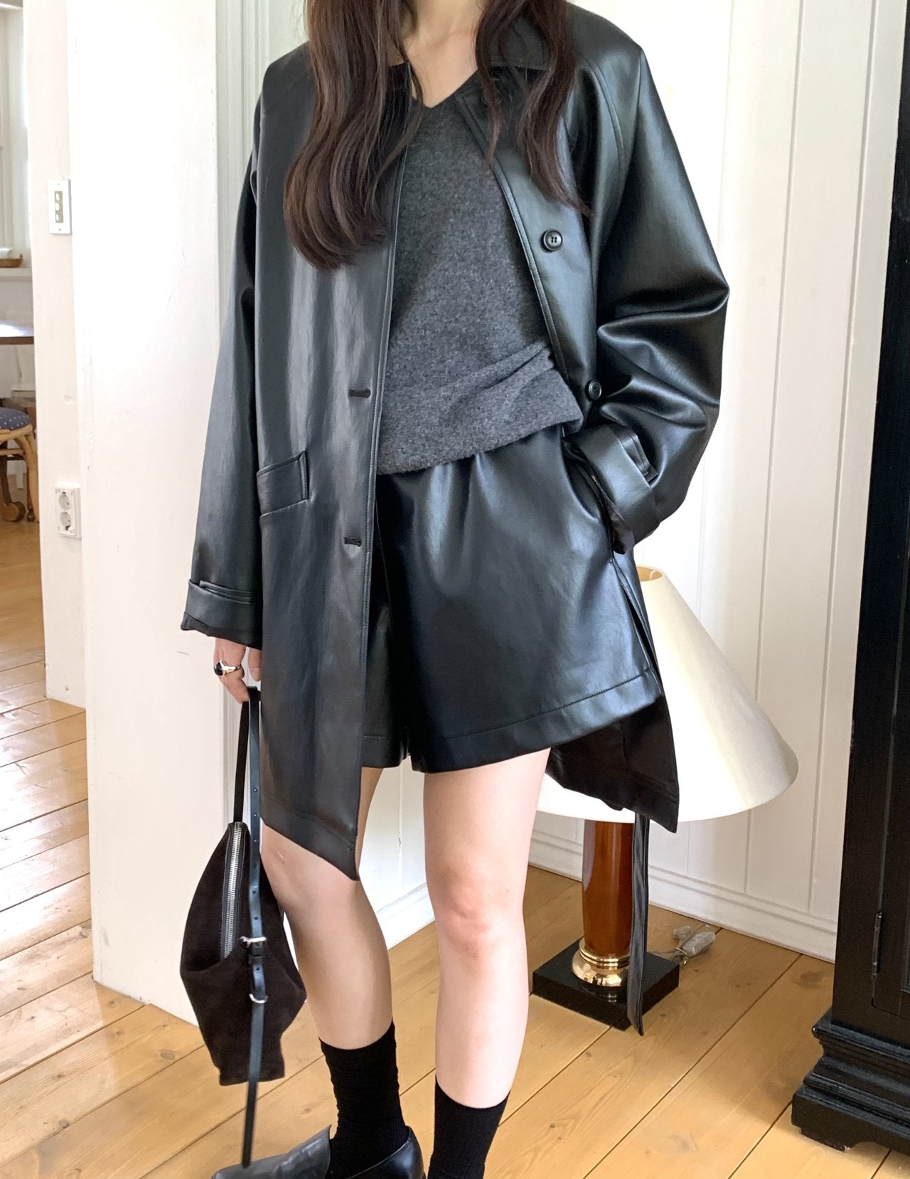 Leather half coat-2col