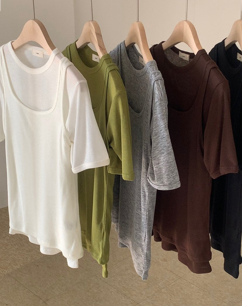 Beam's sleeveless inner rabba T set-5col