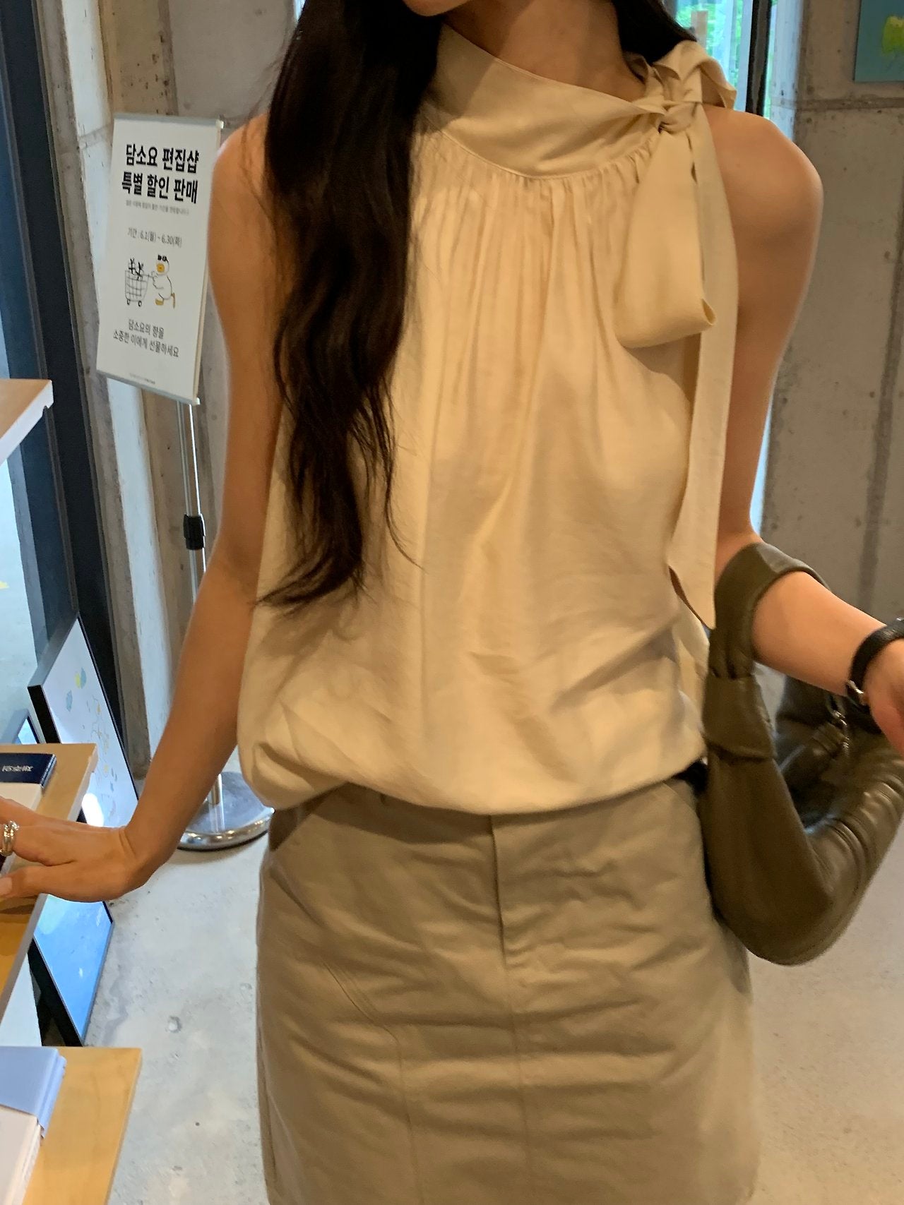 Vivien Shirring Neck Ribbon Blouse-2col