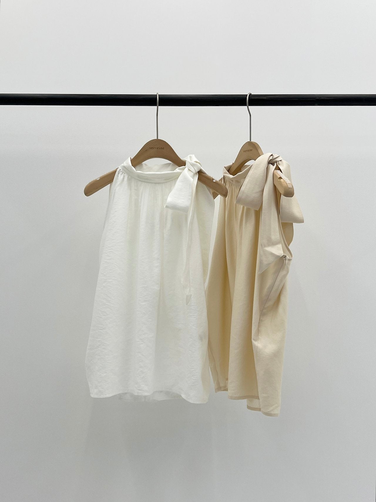 Vivien Shirring Neck Ribbon Blouse-2col