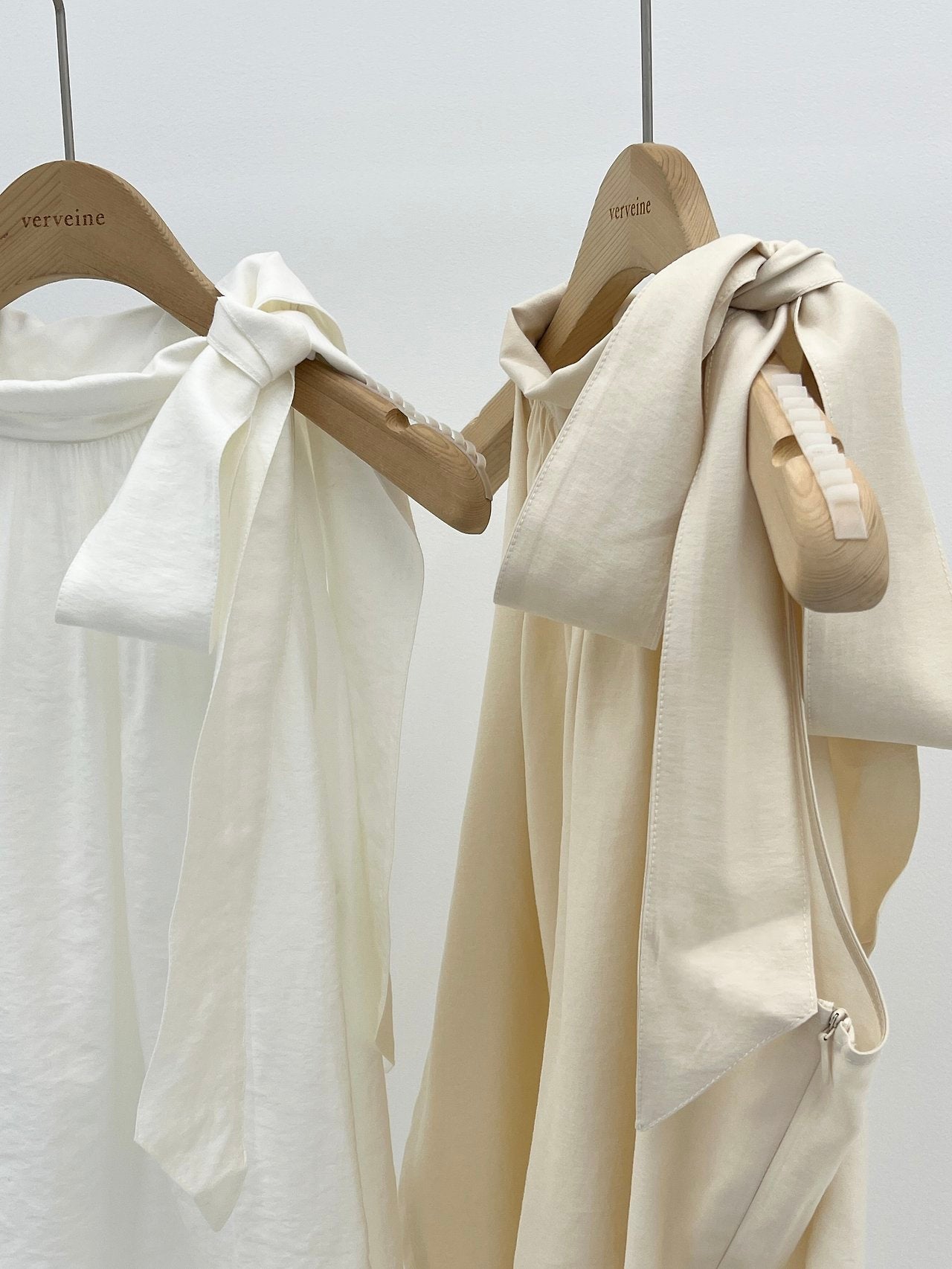 Vivien Shirring Neck Ribbon Blouse-2col