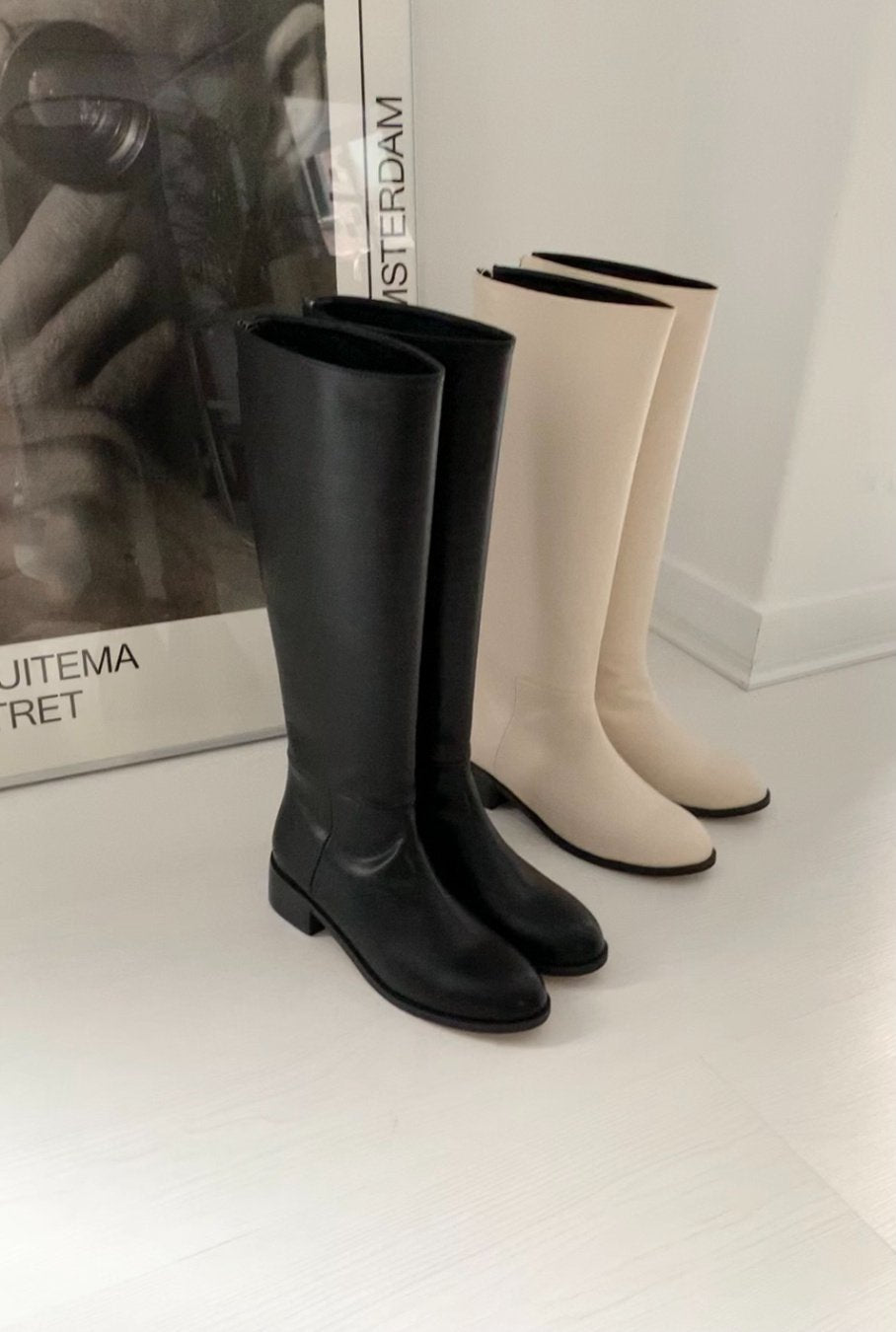 Slimline black long boots