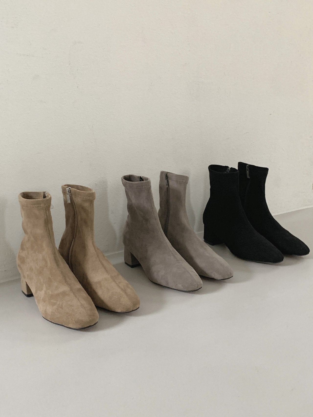 Inner fleece spandex suede 4 cm ankle boots-3col