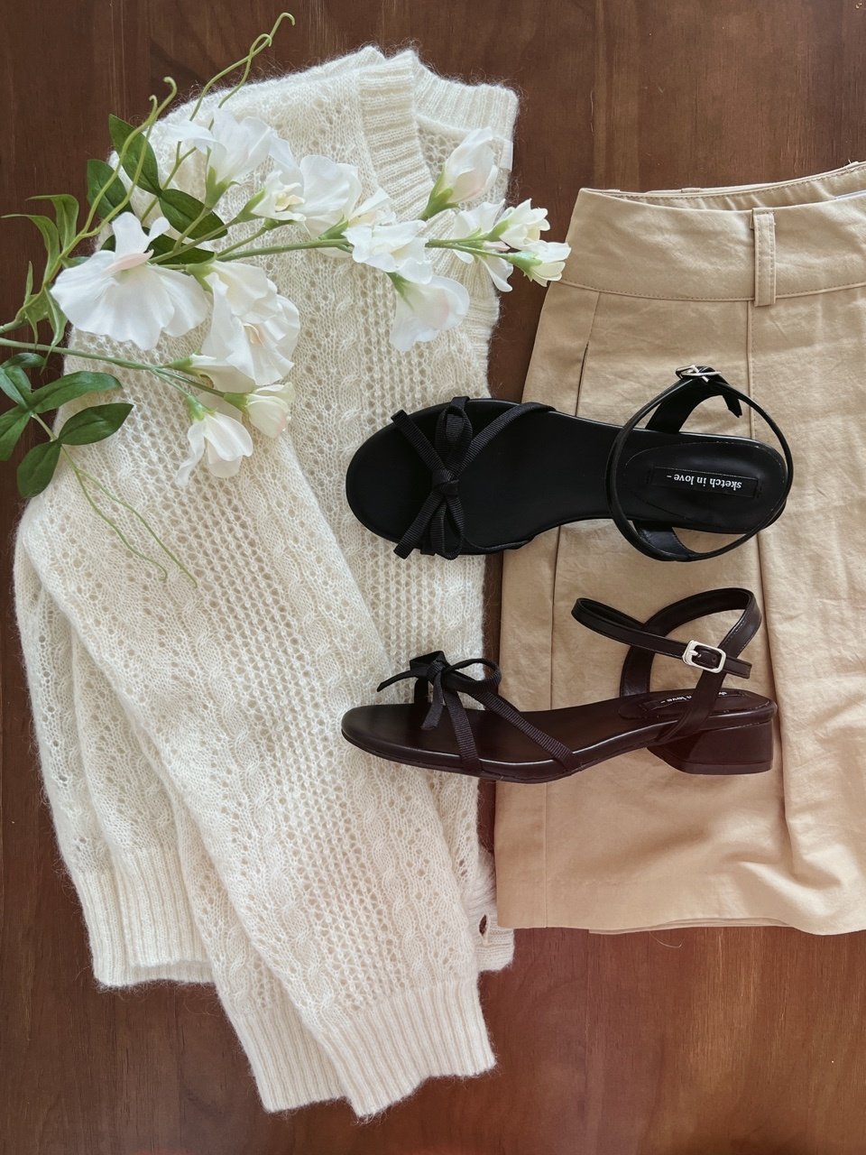 Simple ribbon tape knot sandals & mules-2 type
