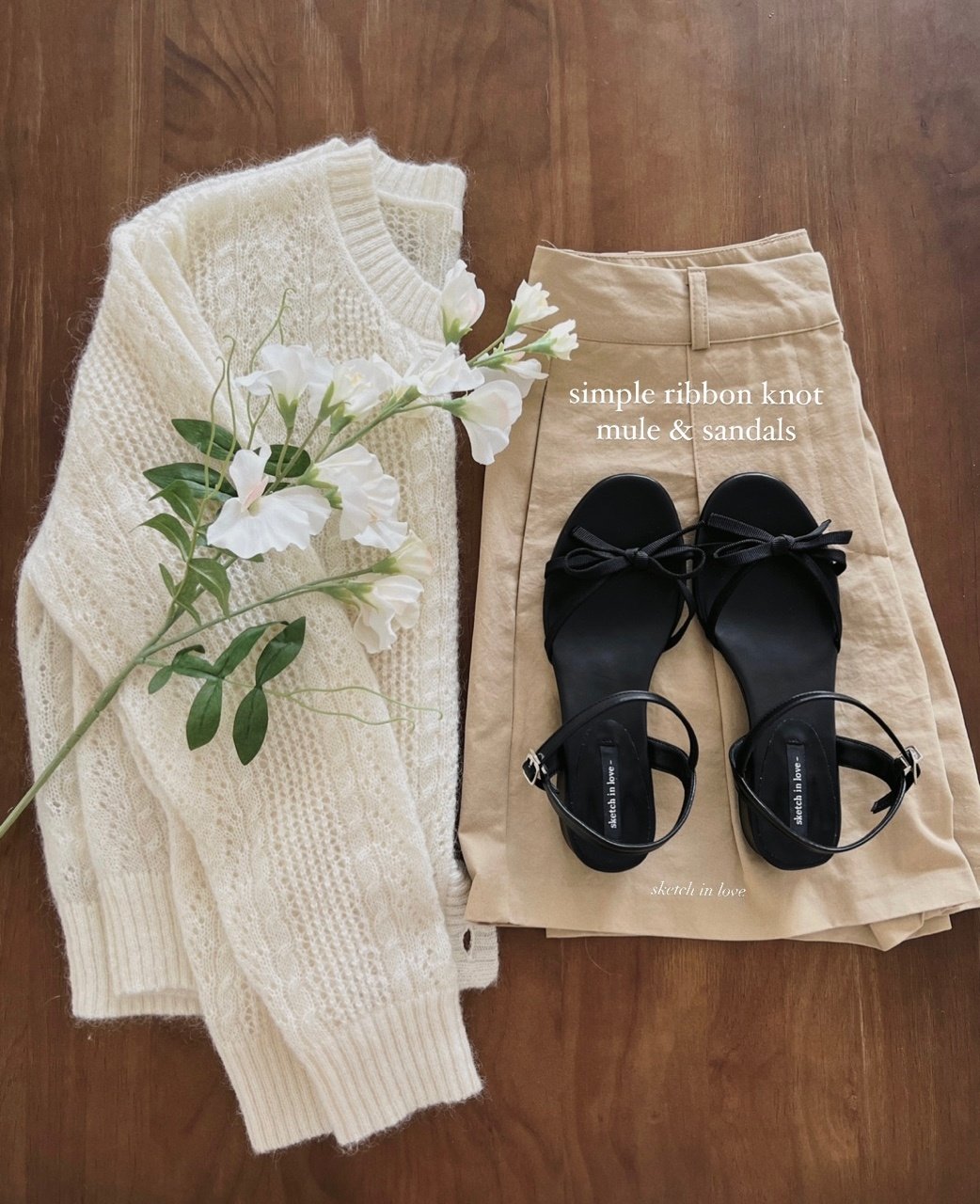 Simple ribbon tape knot sandals & mules-2 type