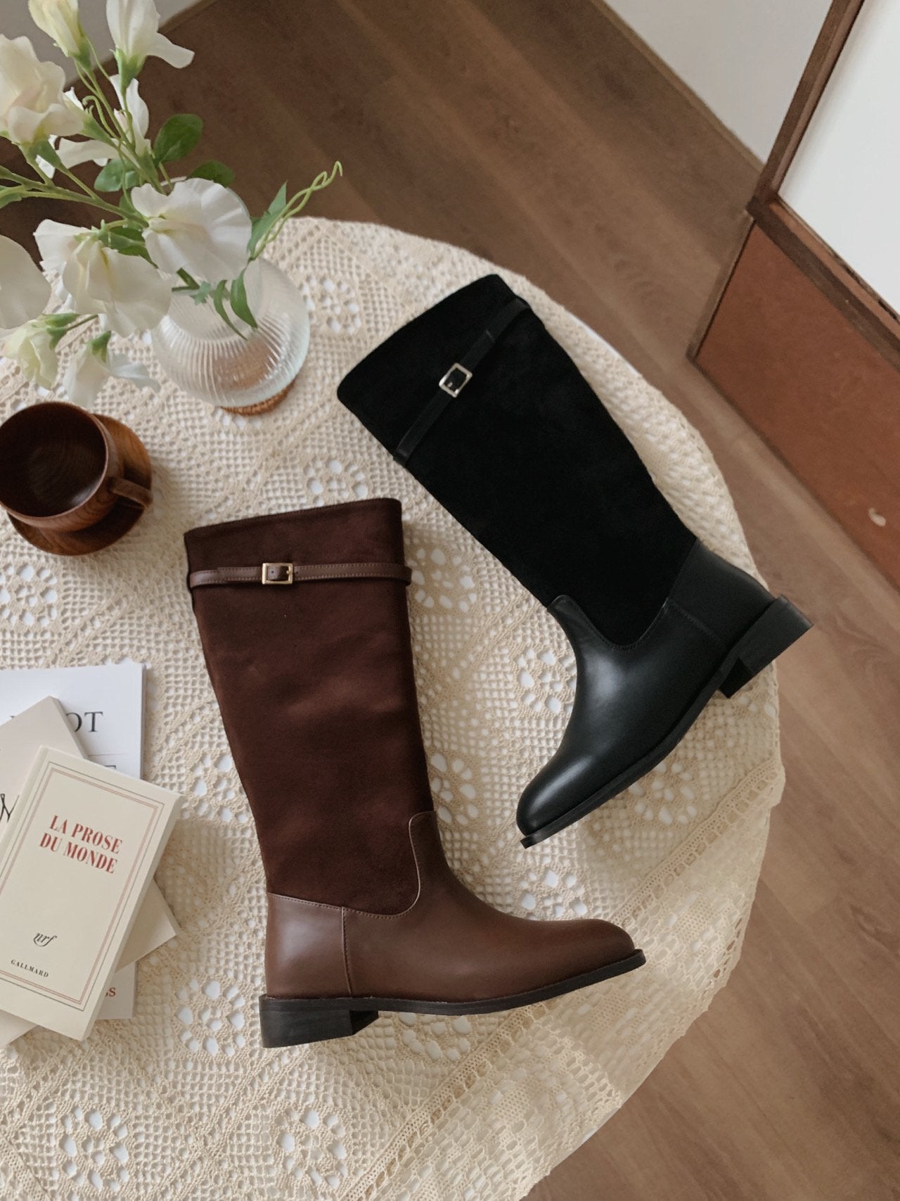 Hazel suede belted long boots-2col