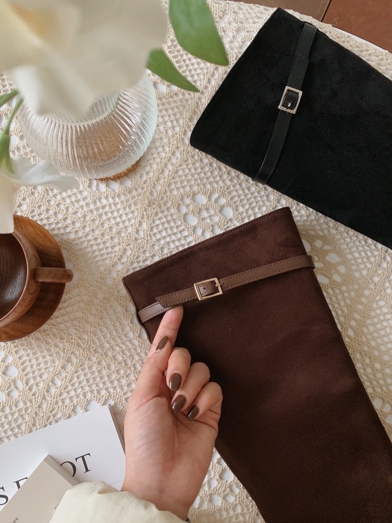 Hazel suede belted long boots-2col