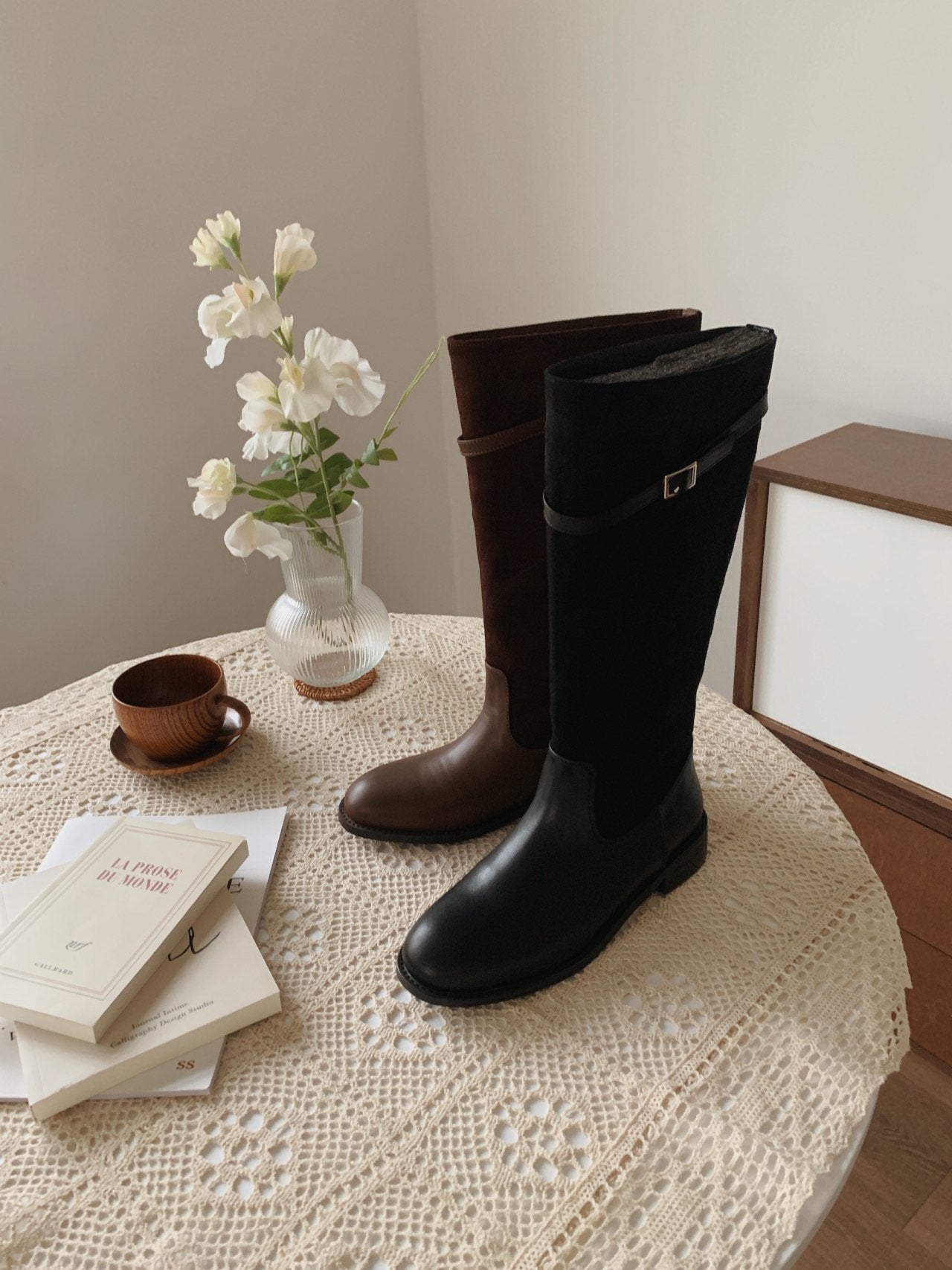 Hazel suede belted long boots-2col