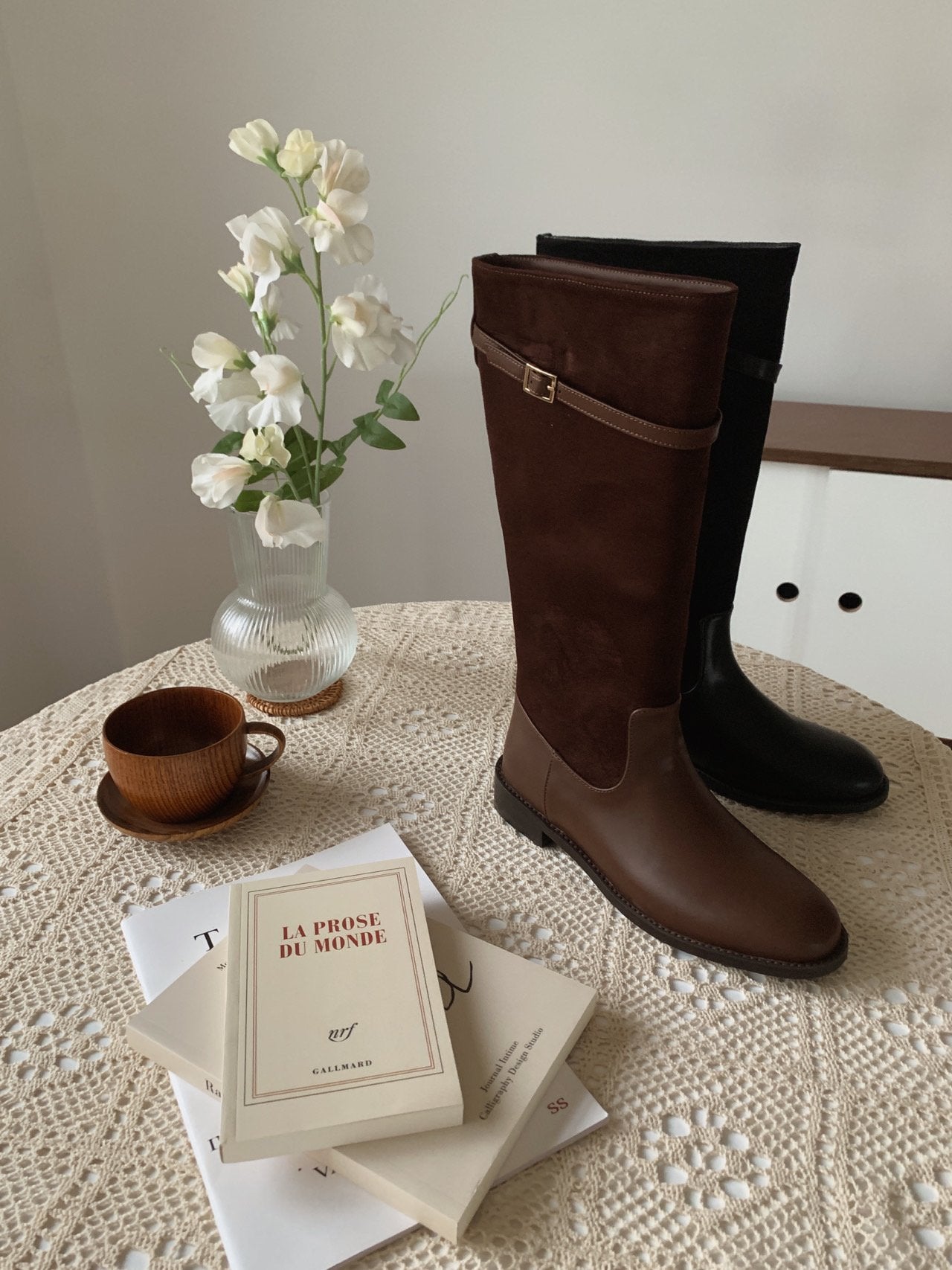 Hazel suede belted long boots-2col