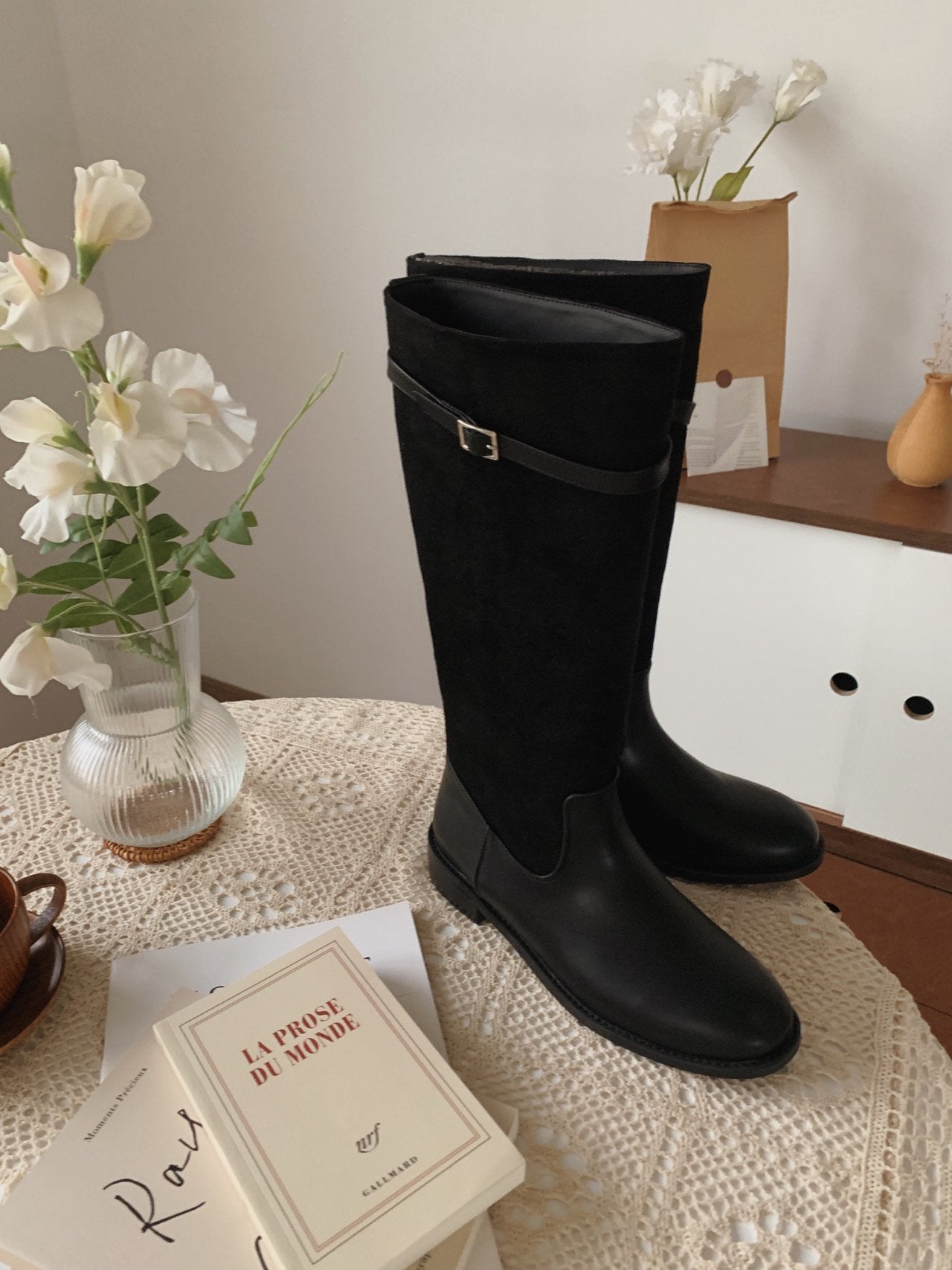 Hazel suede belted long boots-2col