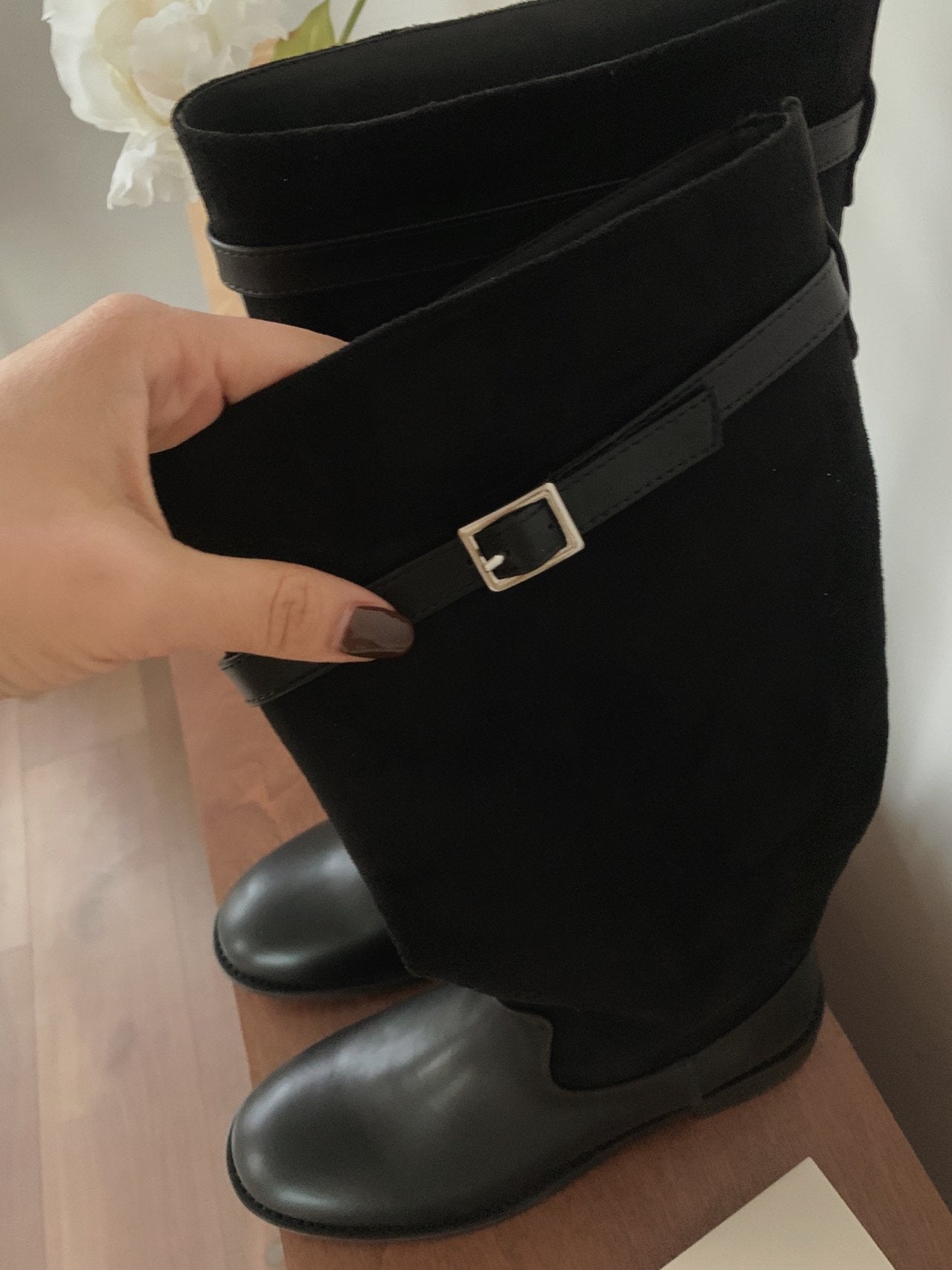 Hazel suede belted long boots-2col