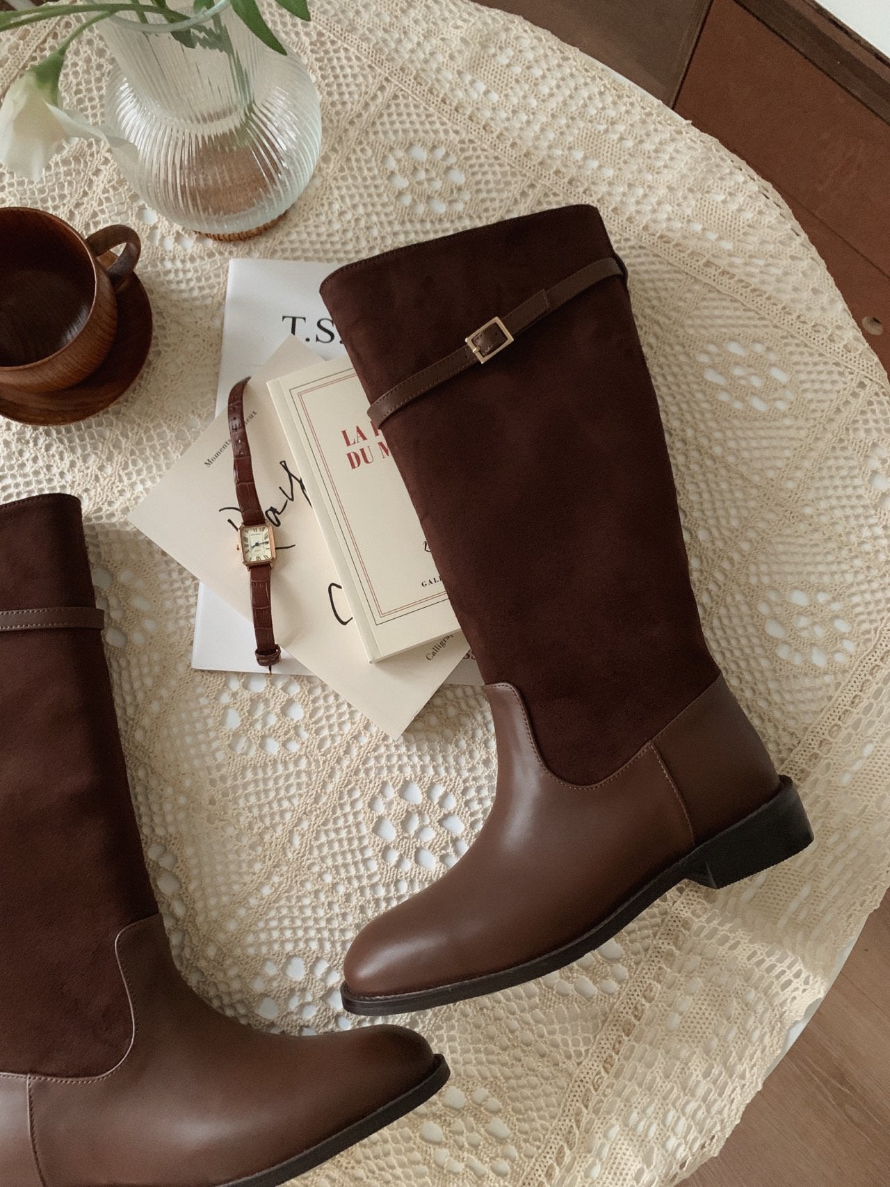 Hazel suede belted long boots-2col