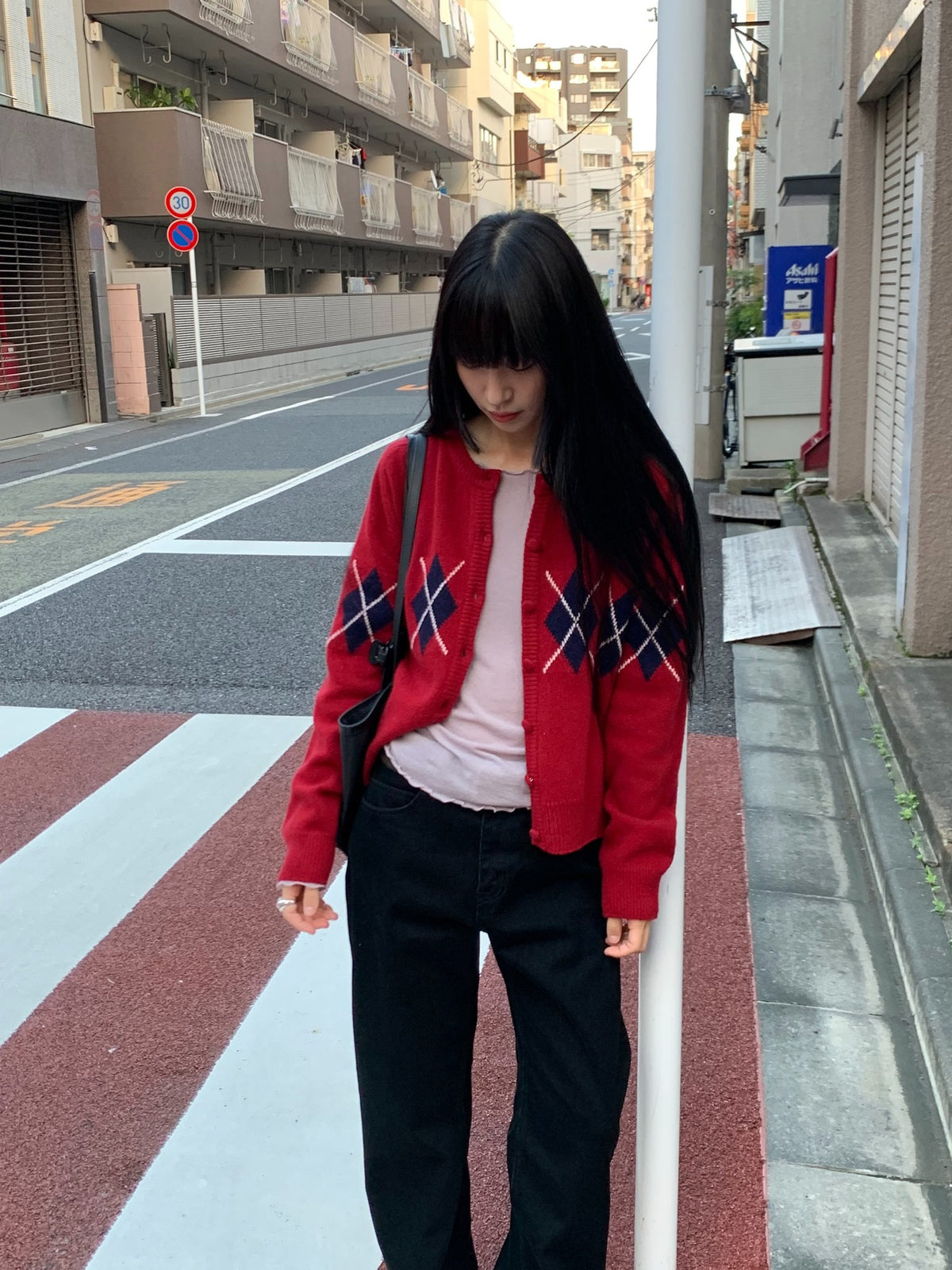 Argyle cardigan-3col