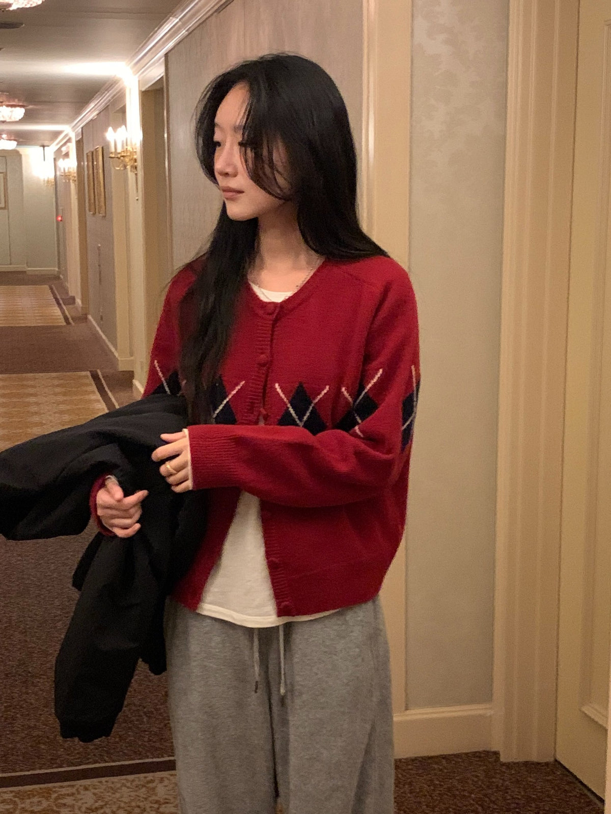 Argyle cardigan-3col