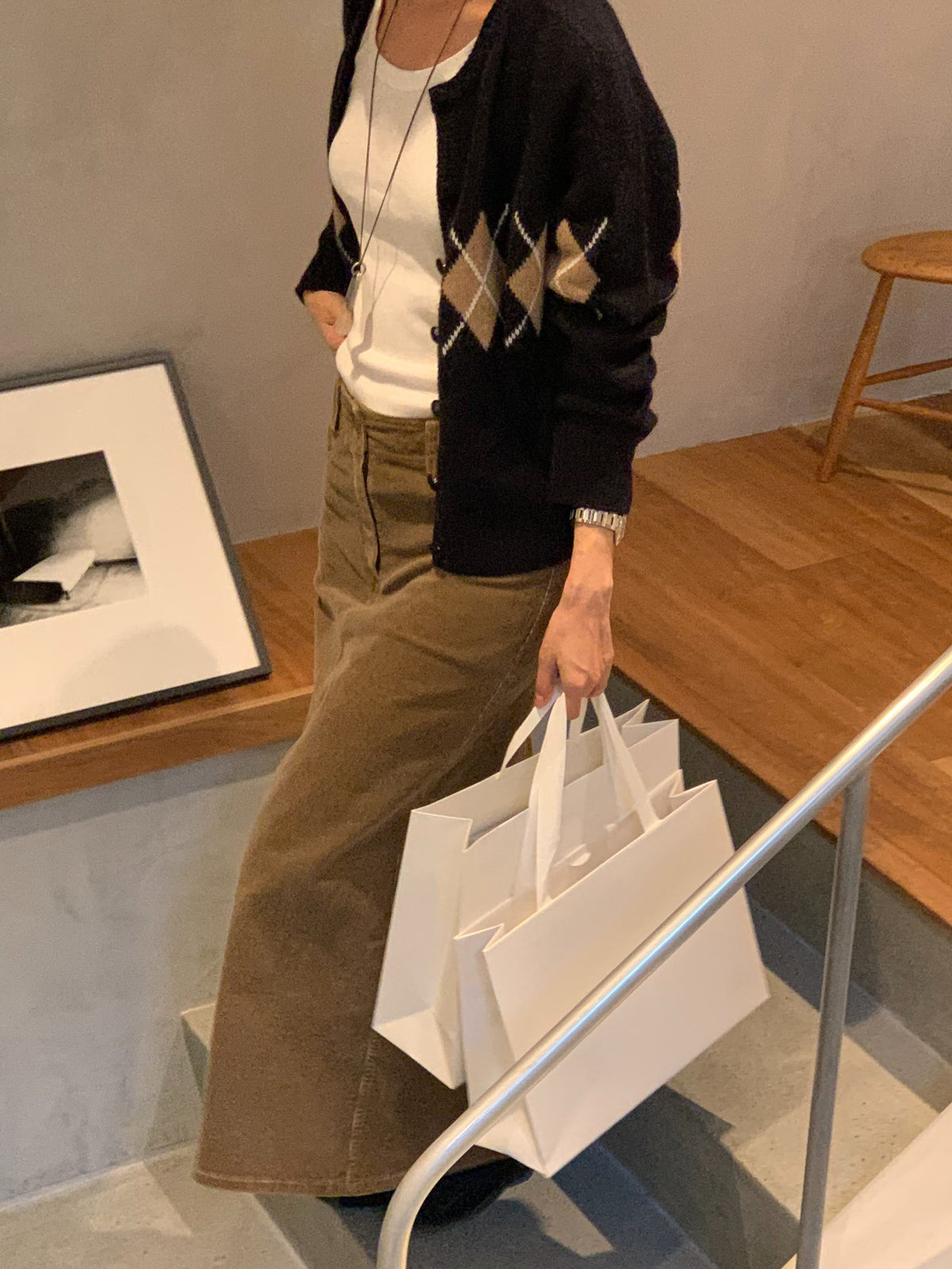 Argyle cardigan-3col
