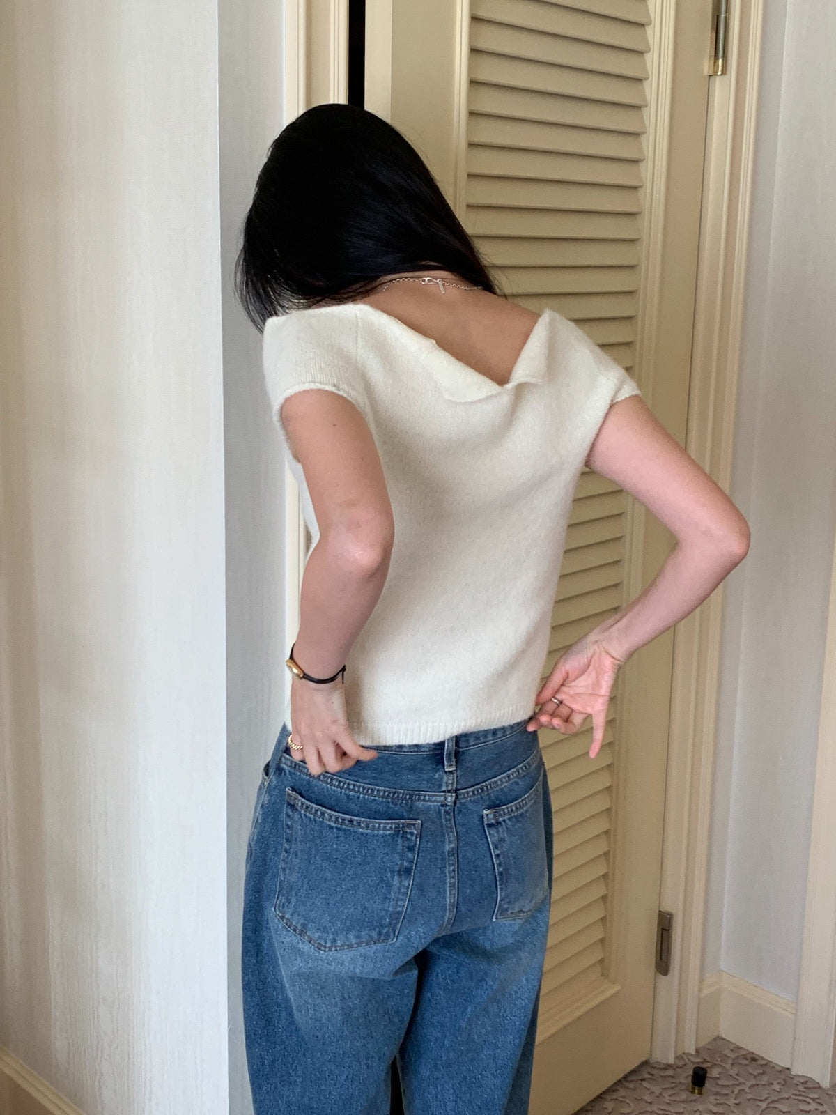 Dial off shoulder knit-4col