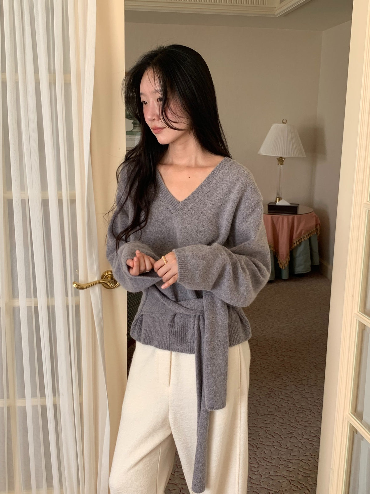 mile v-neck knit-4col