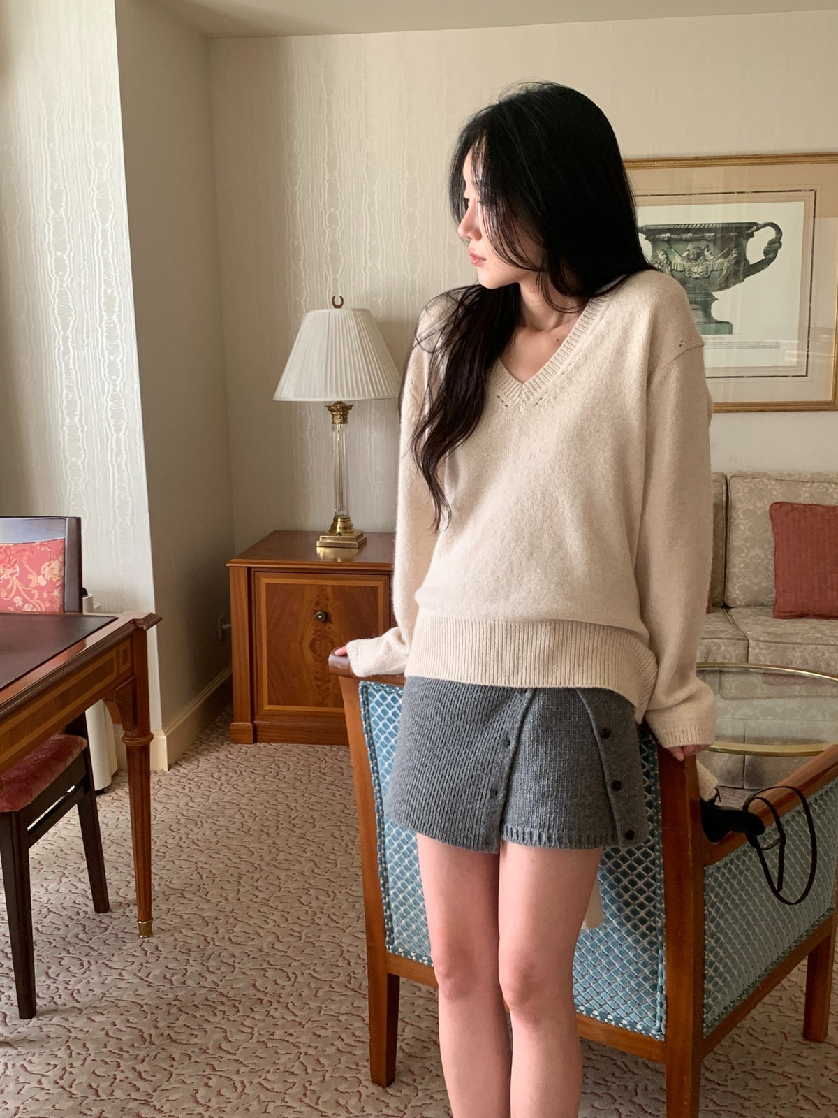 mile v-neck knit-4col