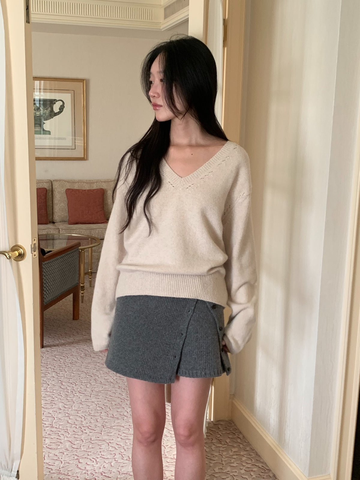 mile v-neck knit-4col
