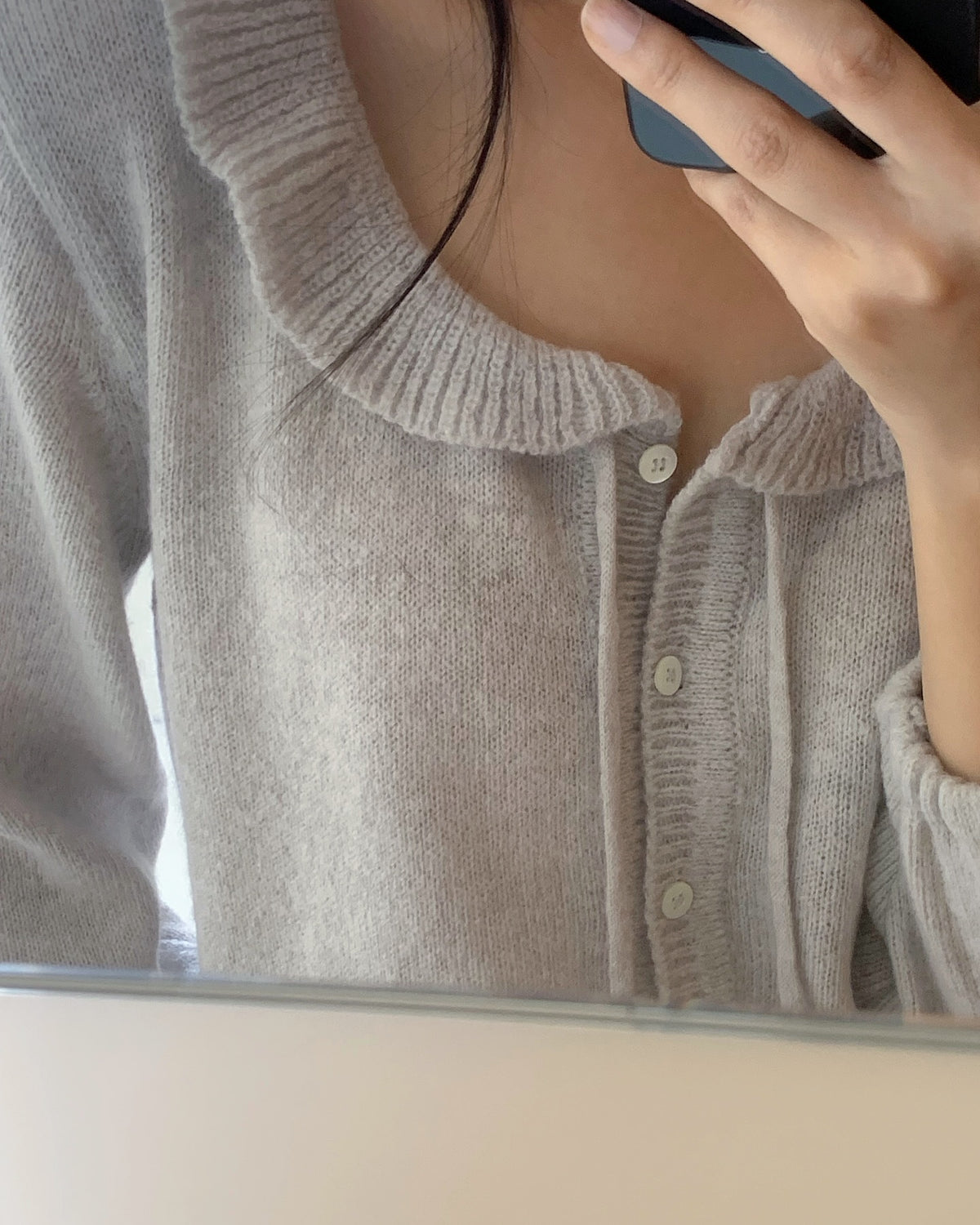 liter lily wool frilled collar cardigan-2col