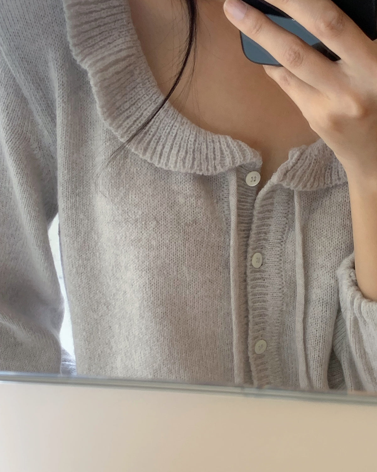 liter lily wool frilled collar cardigan-2col