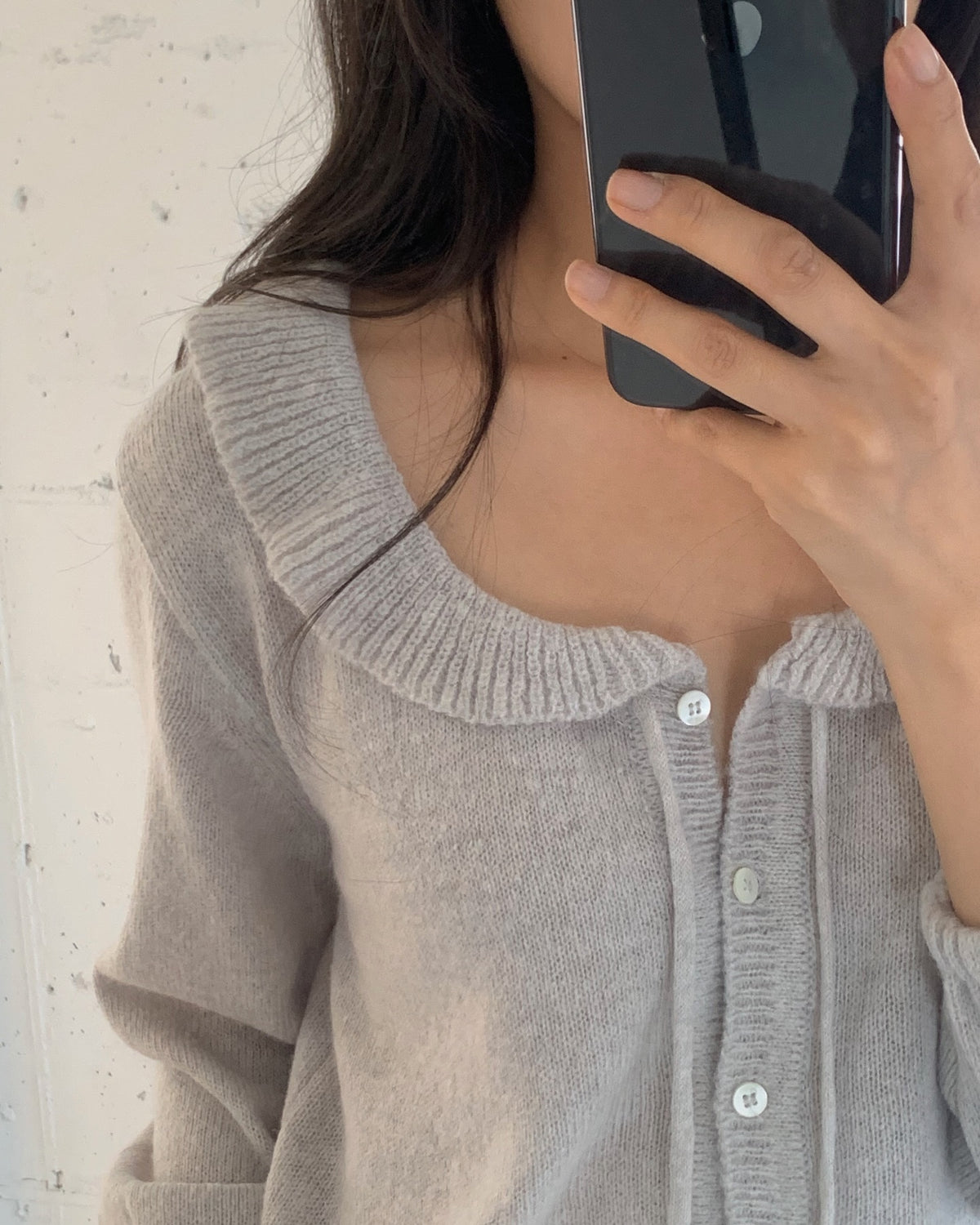 liter lily wool frilled collar cardigan-2col
