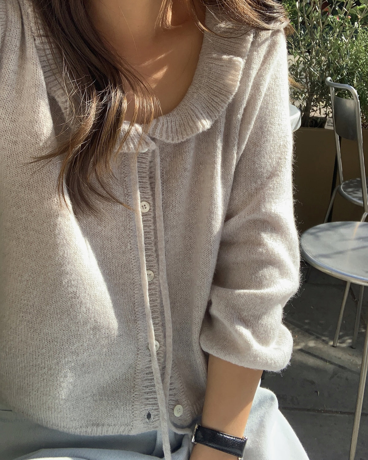 liter lily wool frilled collar cardigan-2col