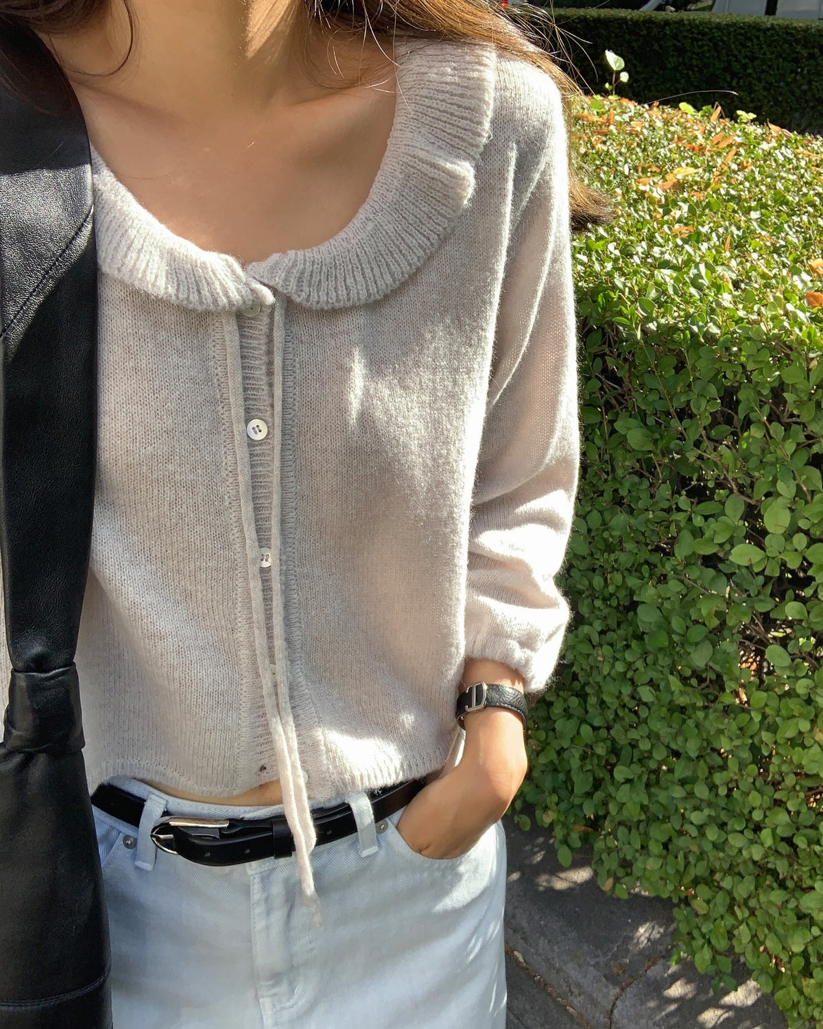 liter lily wool frilled collar cardigan-2col