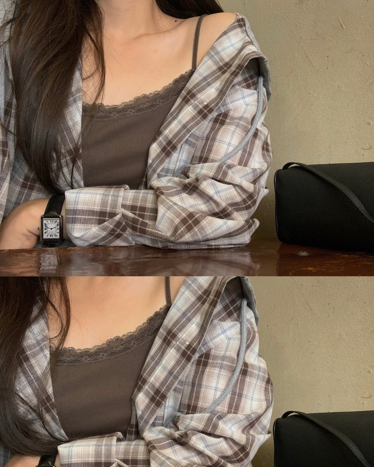 liter camel hood check shirt