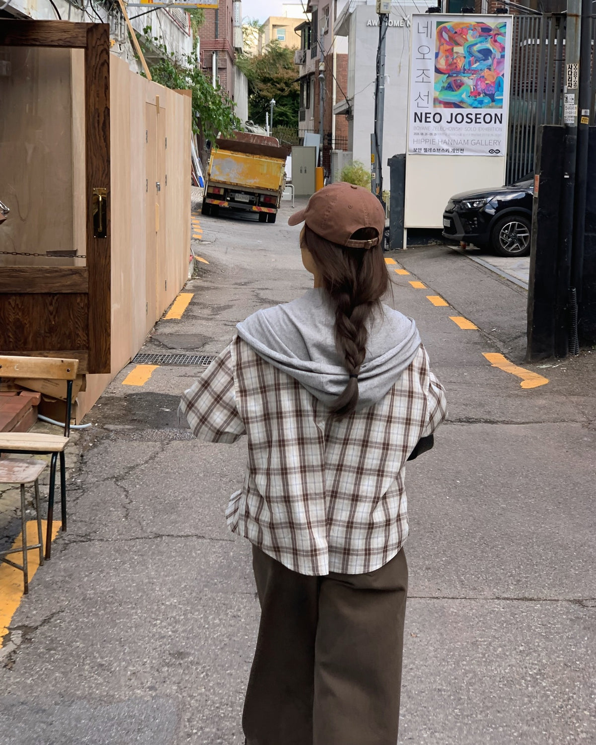 liter camel hood check shirt