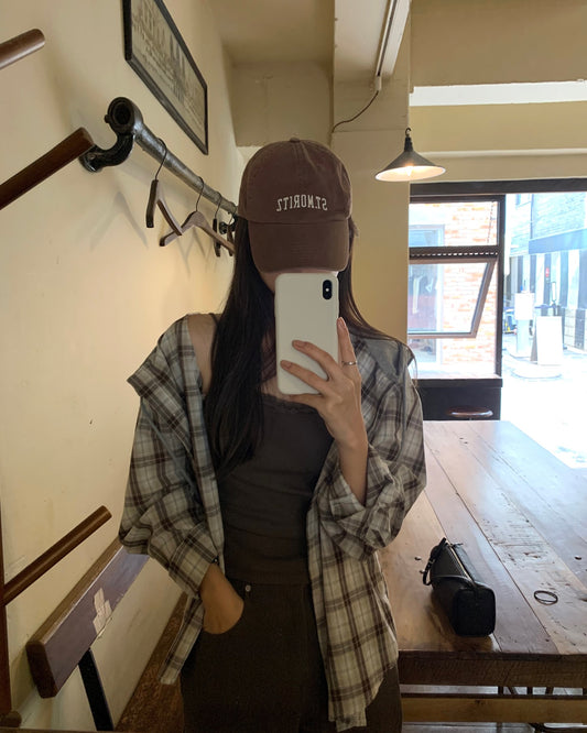 liter camel hood check shirt