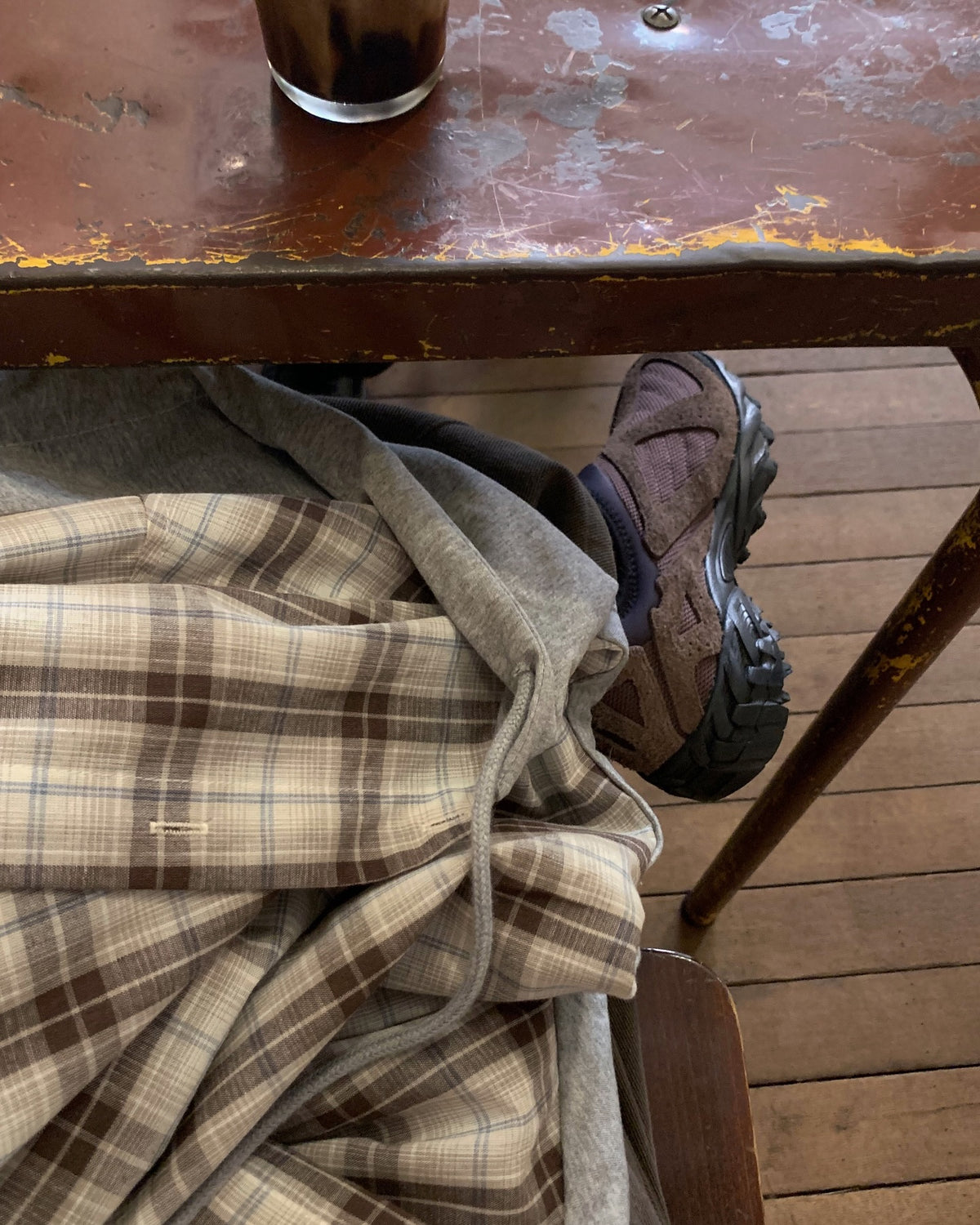 liter camel hood check shirt